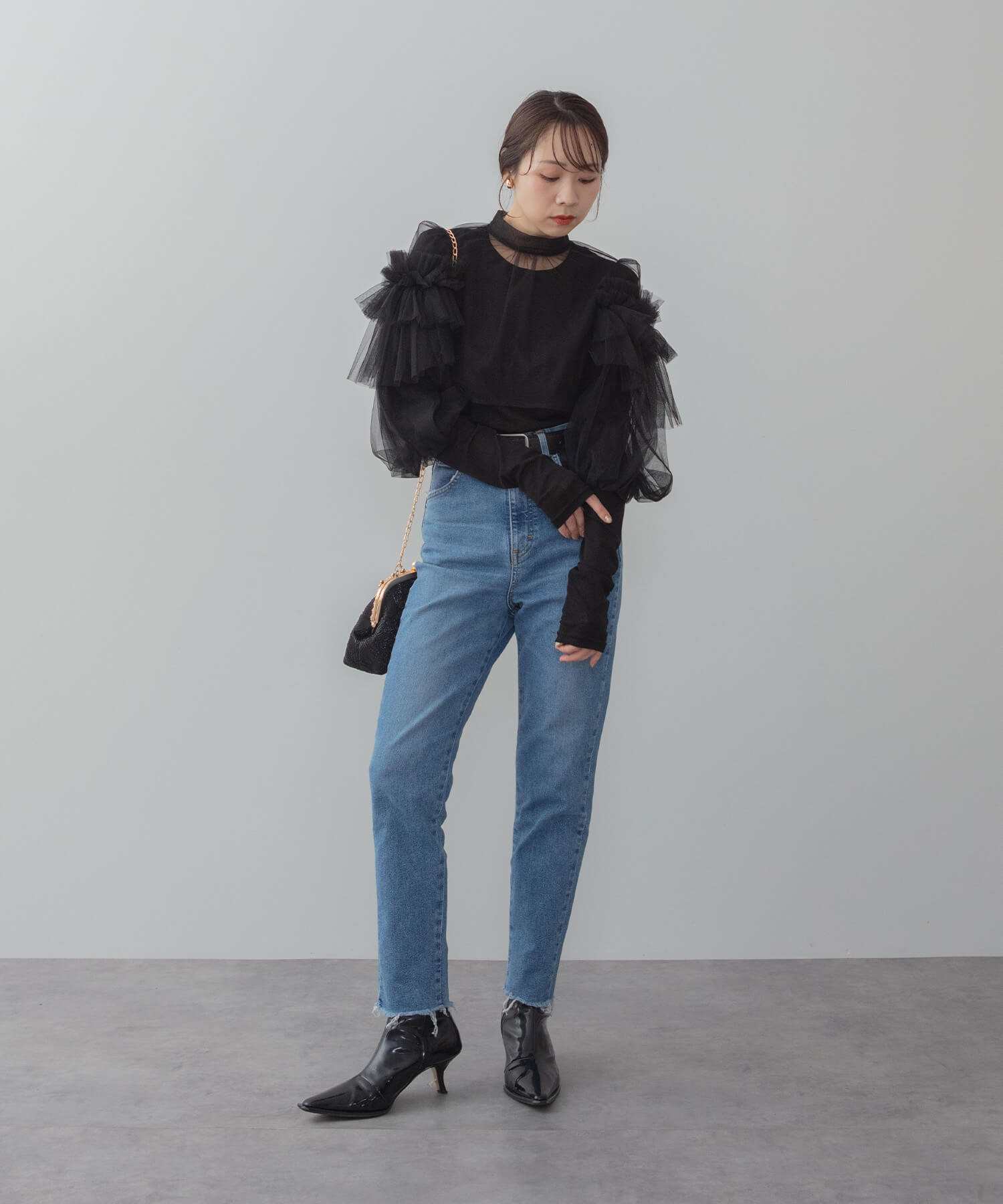 【当日発送】フリルチュールスパンコールフローラルIラインワンピースドレス