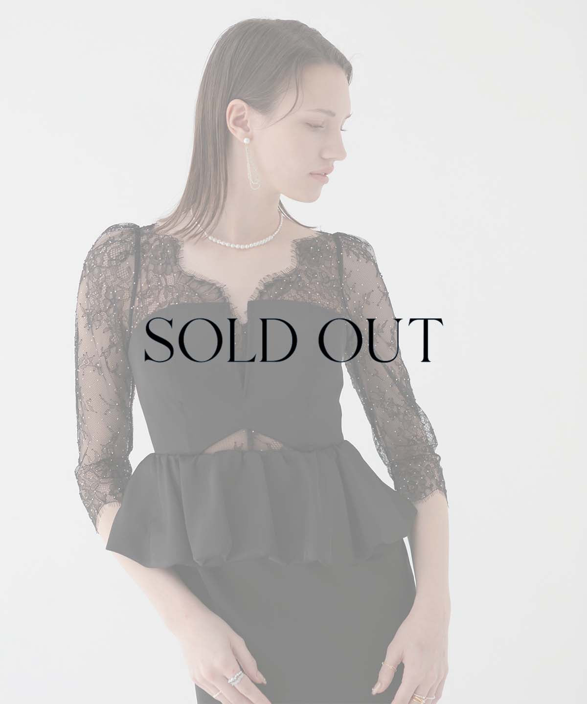  【LEJA LUXE】Lace stone peplum mermaid dress