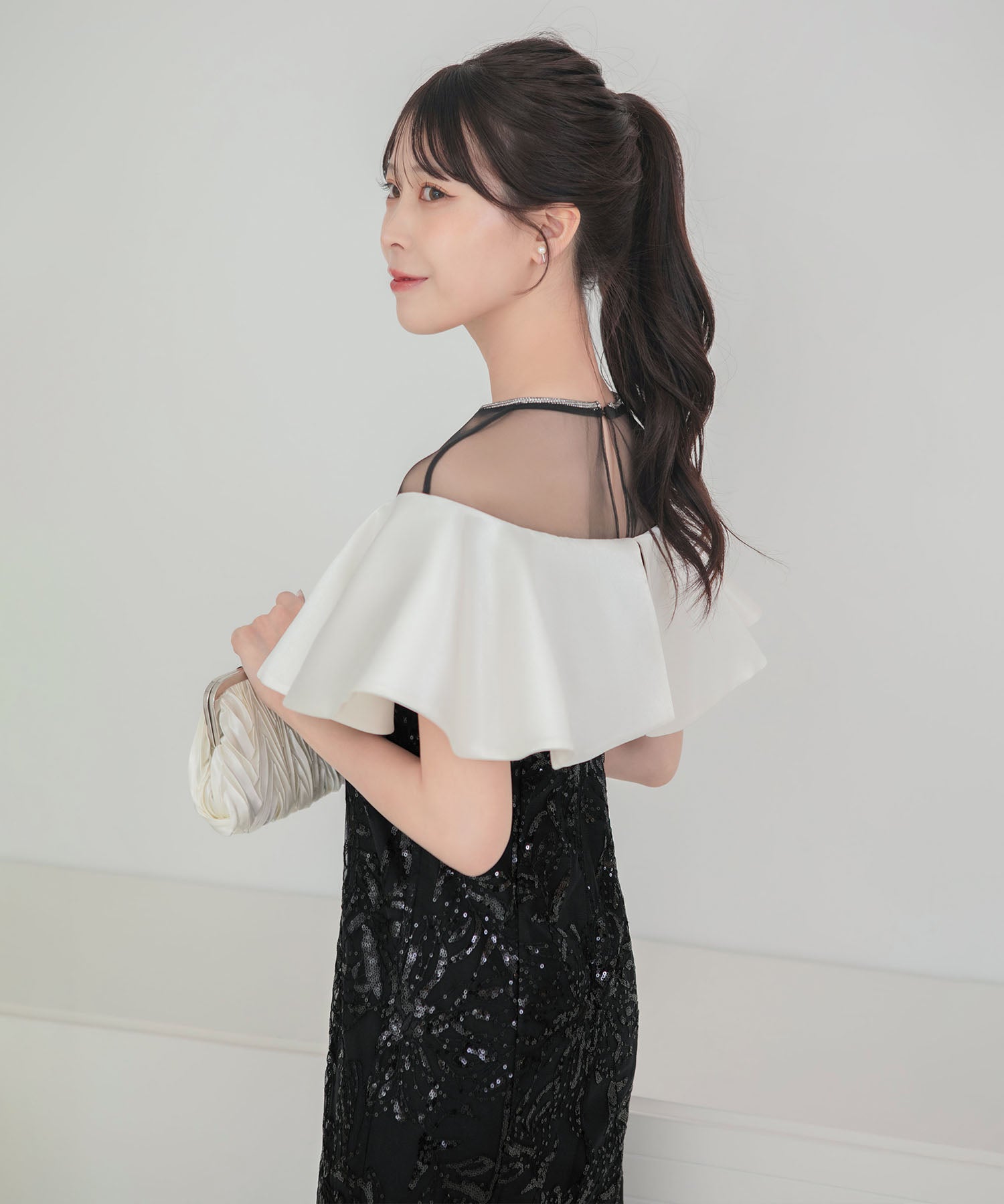【当日発送】ストーンラインシアービッグフリルマーメイドドレス