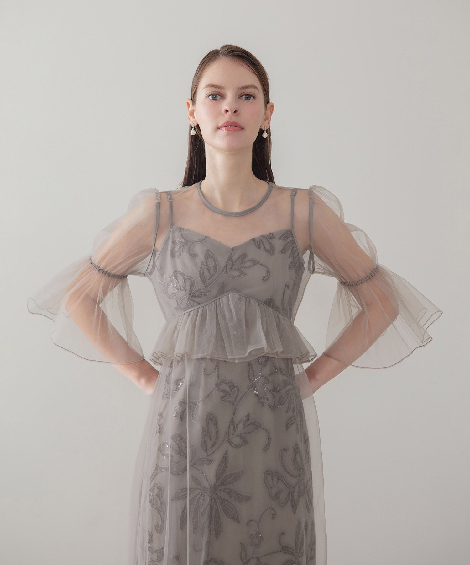 【COMING SOON】フラワースパンコールチュールシアーワンピースキャミワンピースドレス