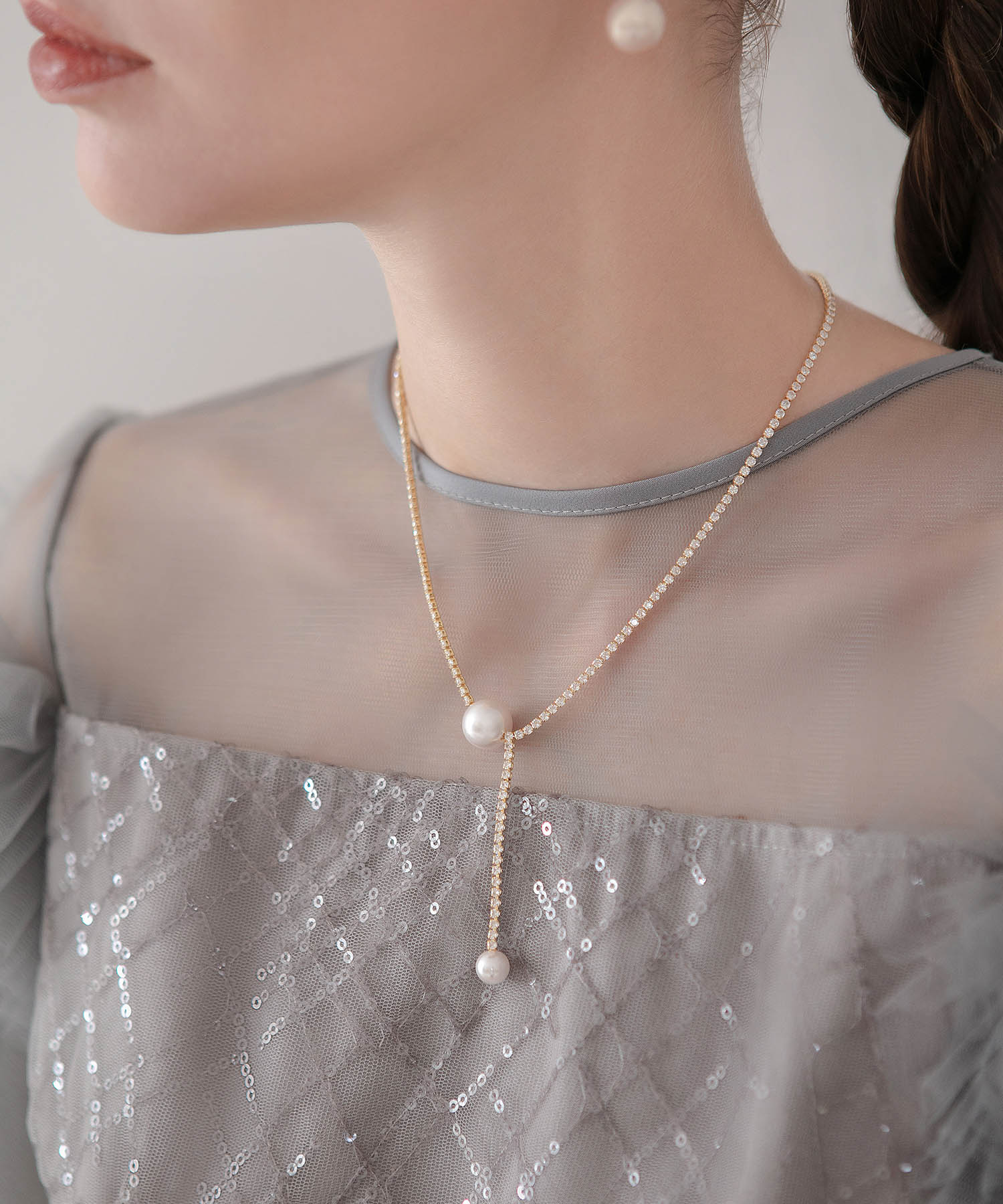 【COMING SOON】パールビジューチェーンネックレス