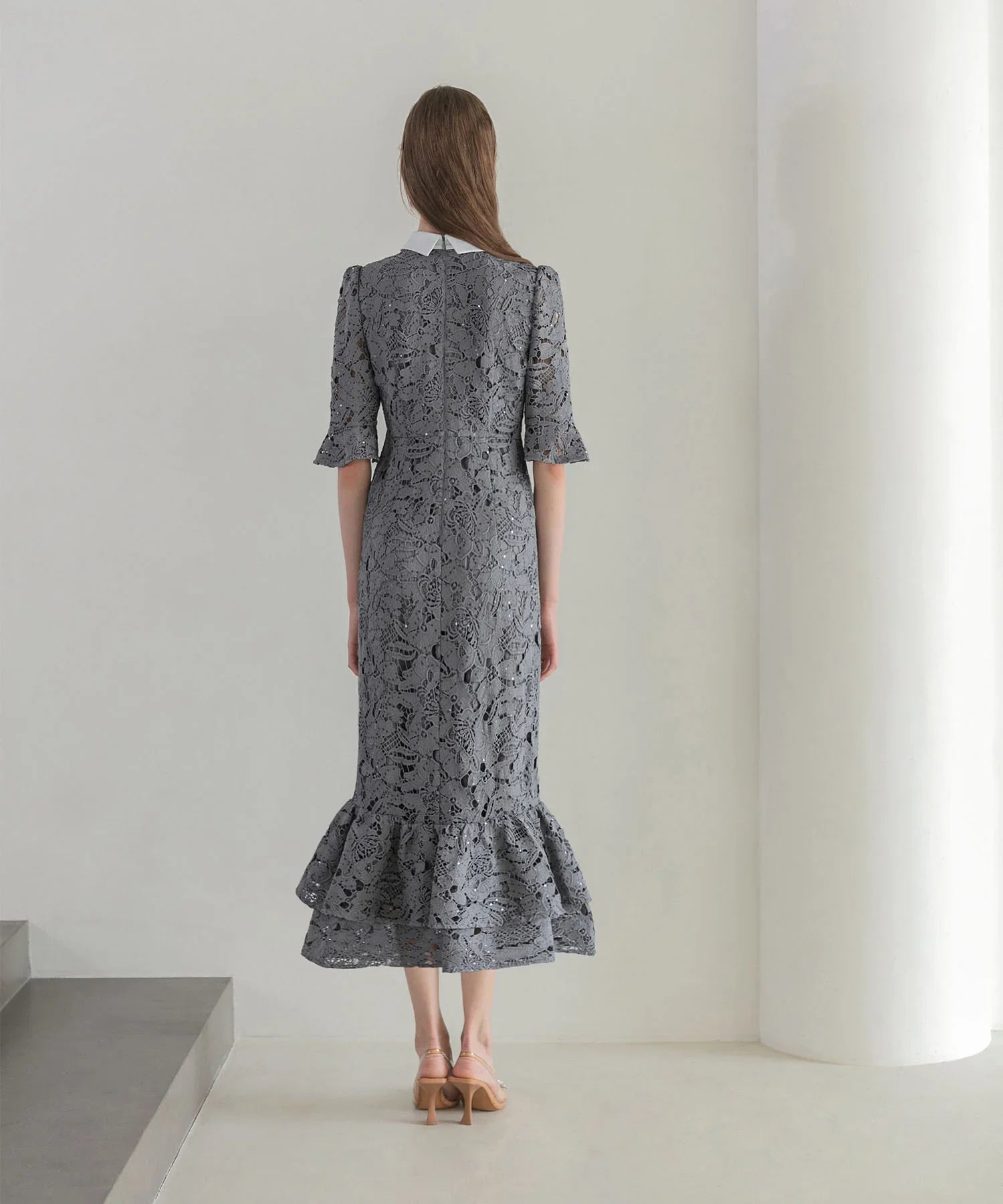 【当日発送】ビジューカラーフラワーフリルマーメイドワンピースドレス