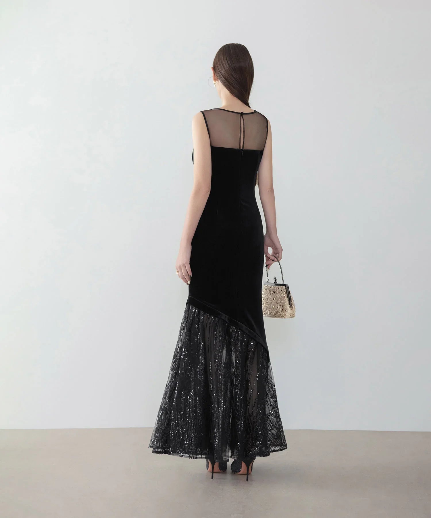 【LEJA LUXE】2WAYアシンメトリーフリルベロアマーメイドドレス