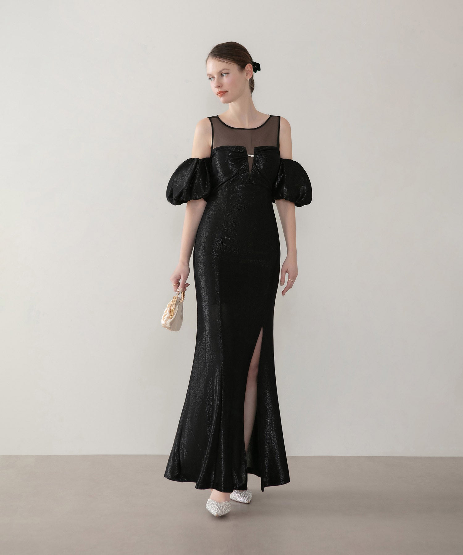 LEJA LUXE】ラメシャイニーシアーデコルテマーメイドドレス