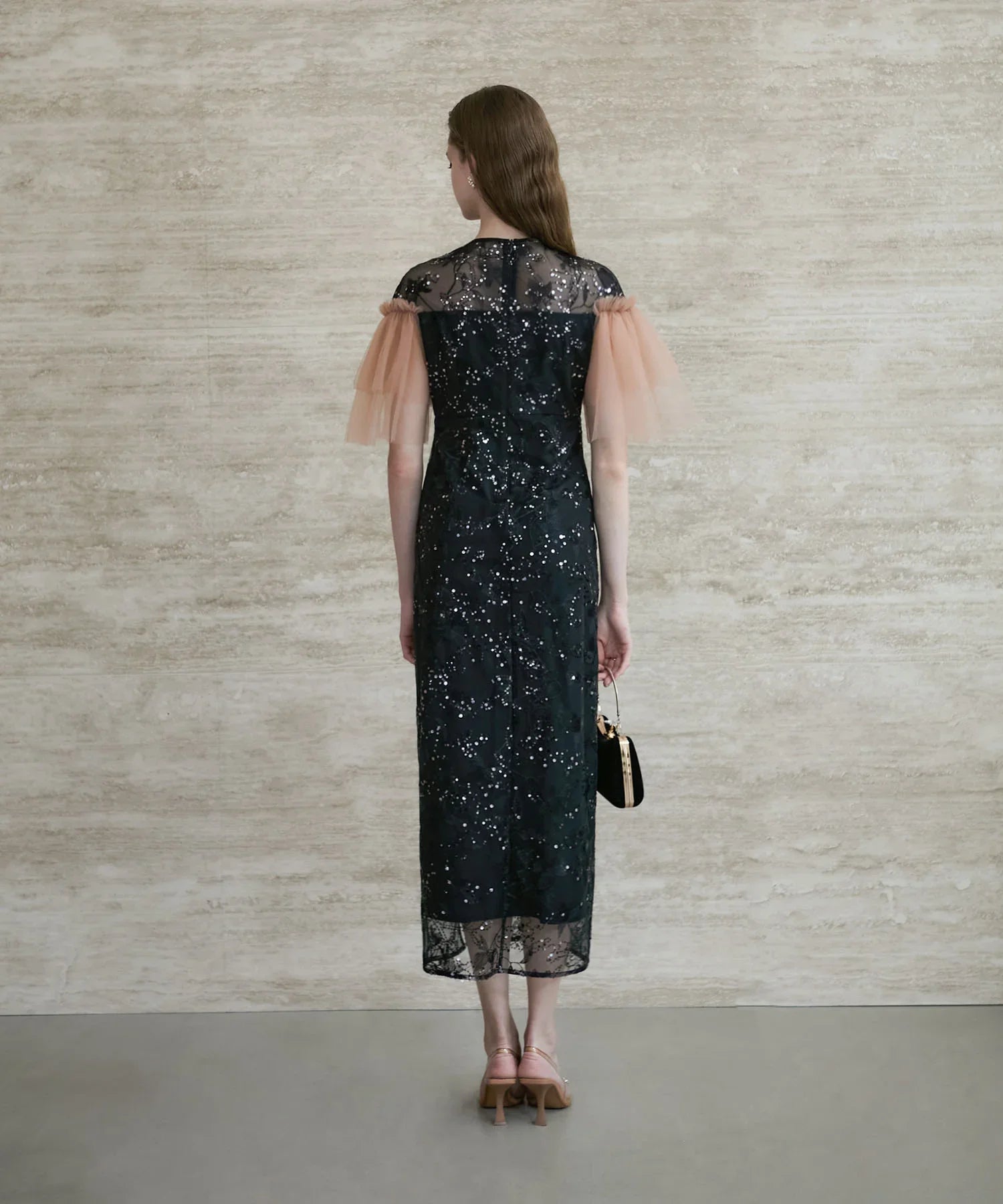 当日発送】フラワースパンコールチュールスリーブIライン結婚式ドレス