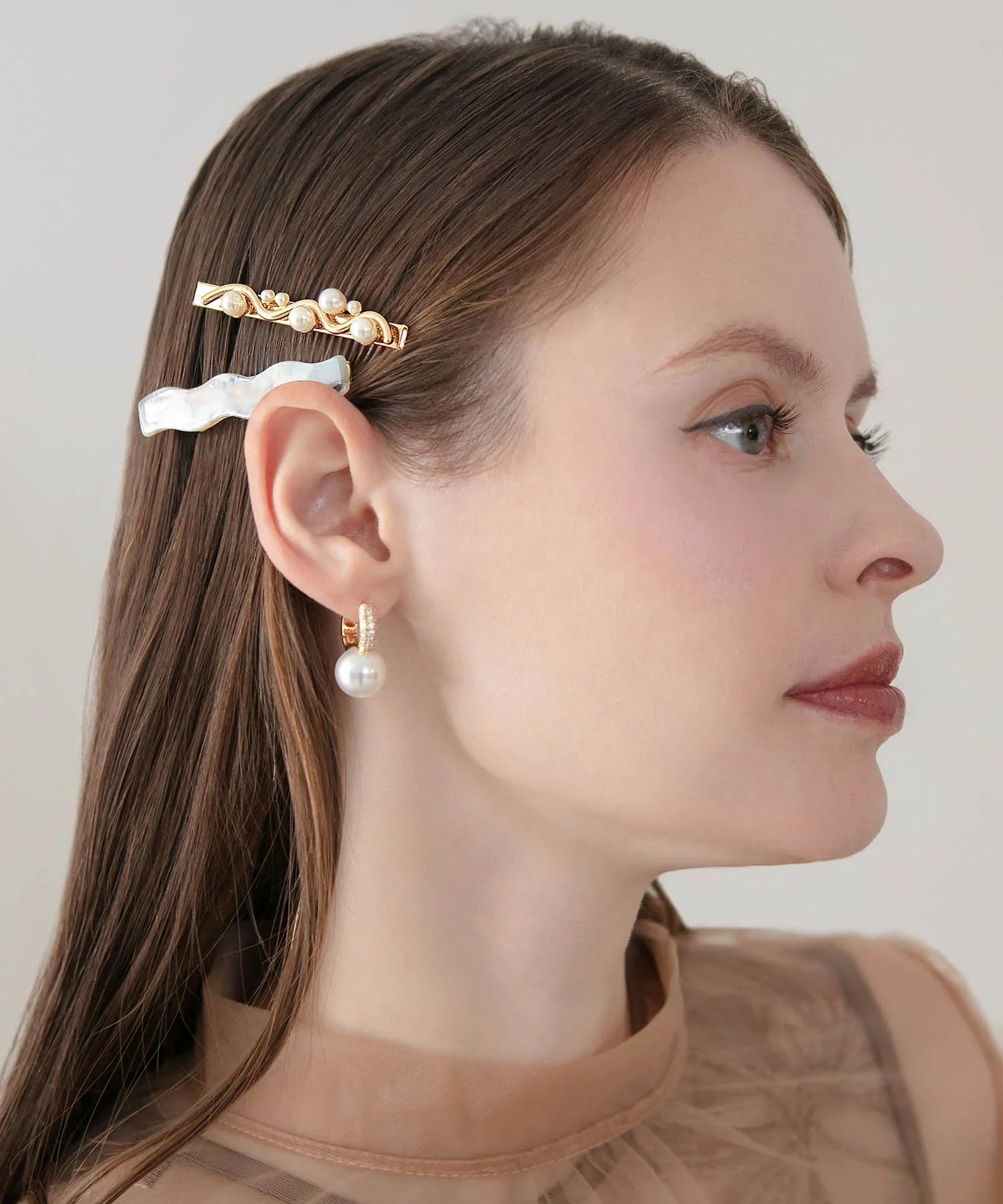 【当日発送】ゴールドパールウェーブニュアンスヘアクリップセット