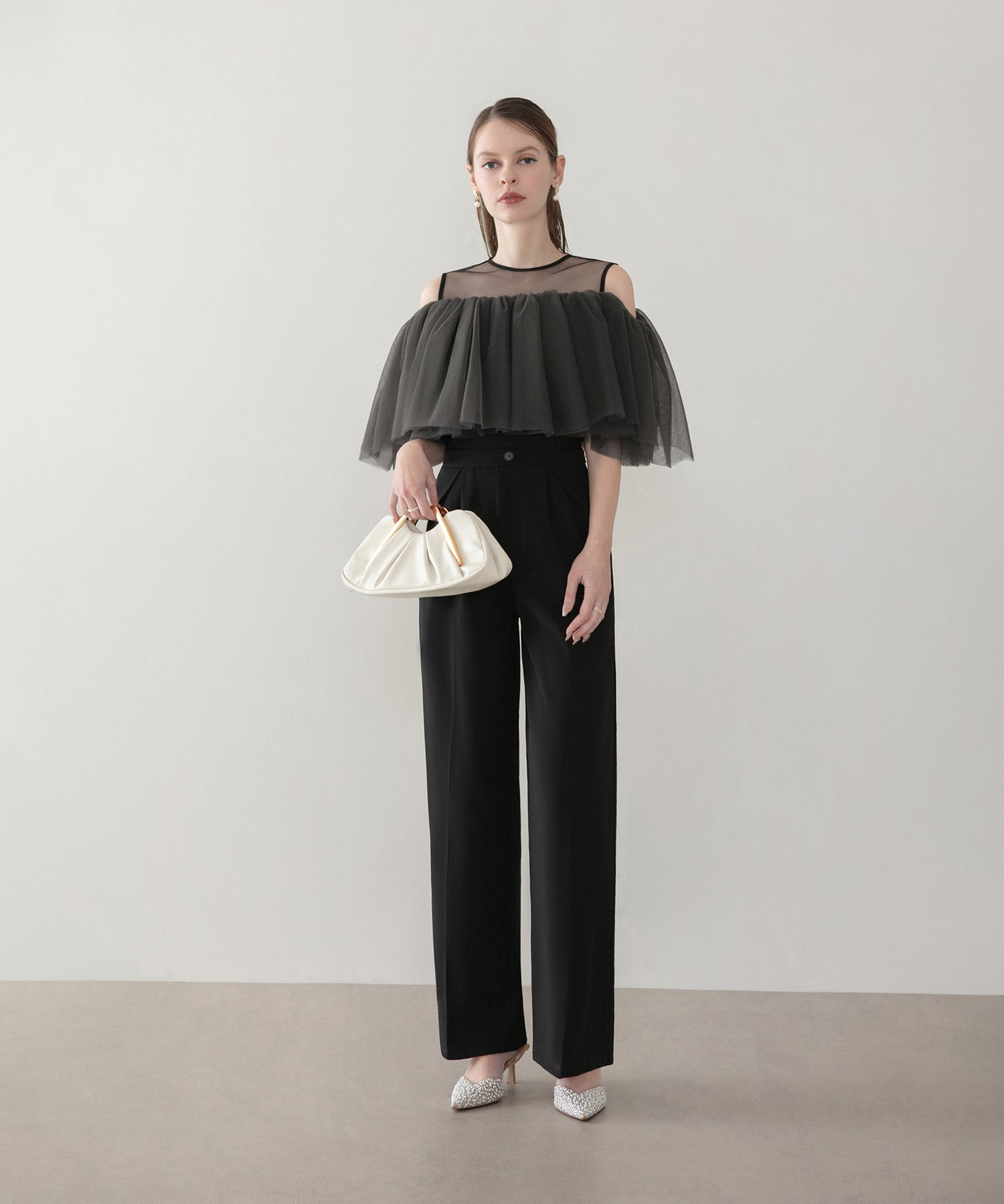 【当日発送】シアーチュールオフショルダーセットアップパンツドレス