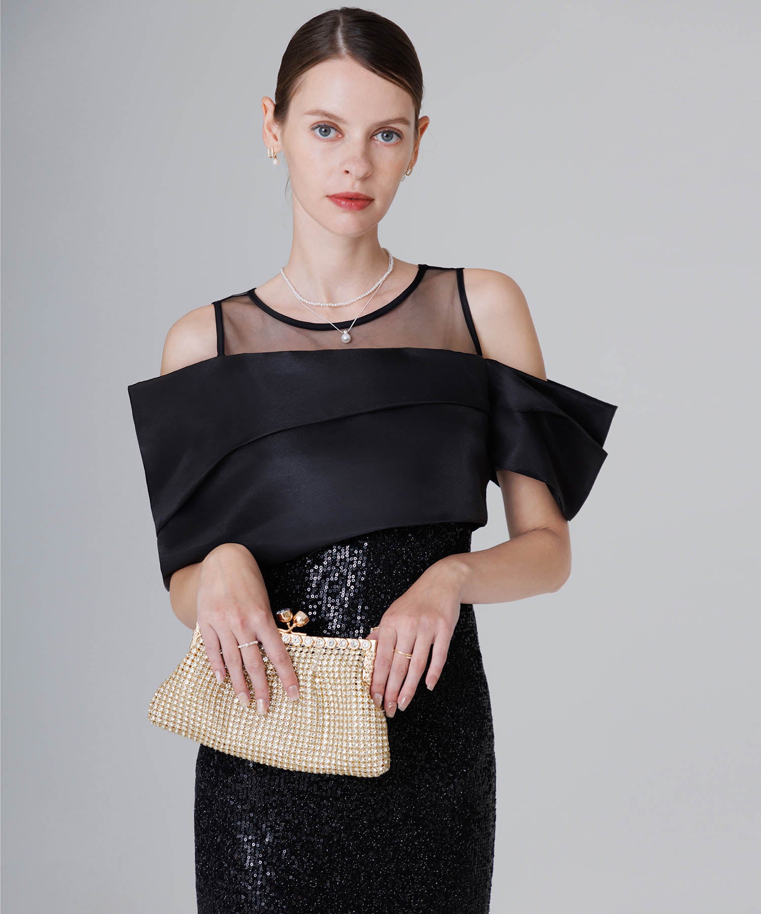 【LEJA LUXE】シースルーアシンメトリースパンコールスリットIラインドレス