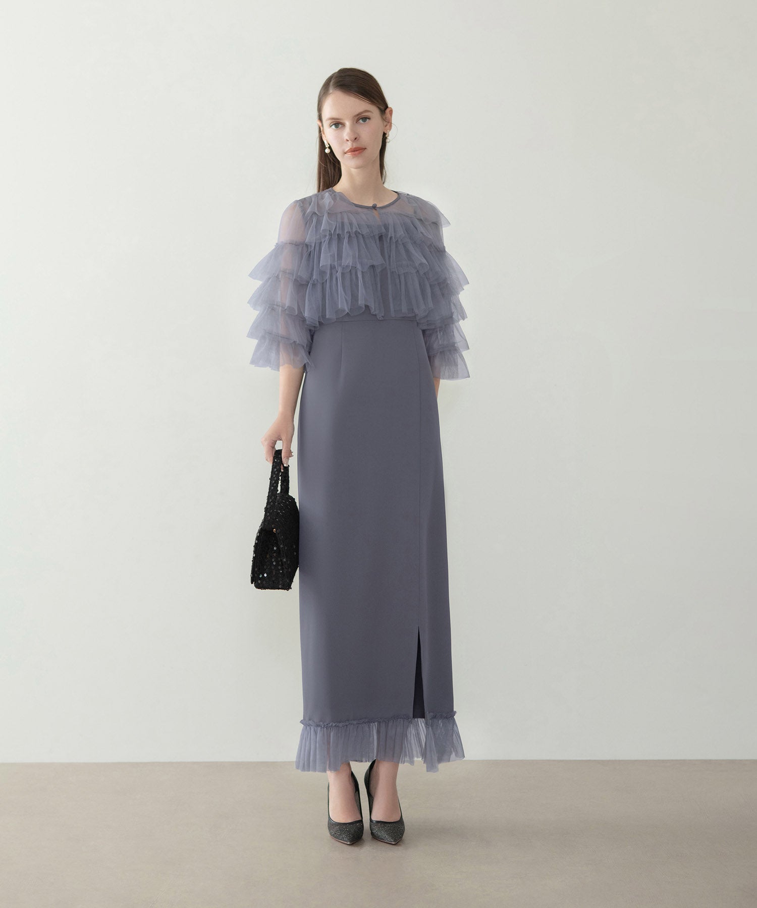 【当日発送】ティアードチュールボレロ フリルIラインワンピースドレス