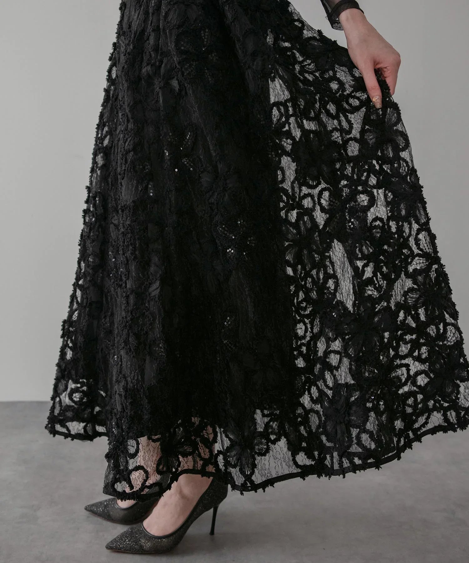 当日発送】シアーフラワーレースレイヤードワンピース