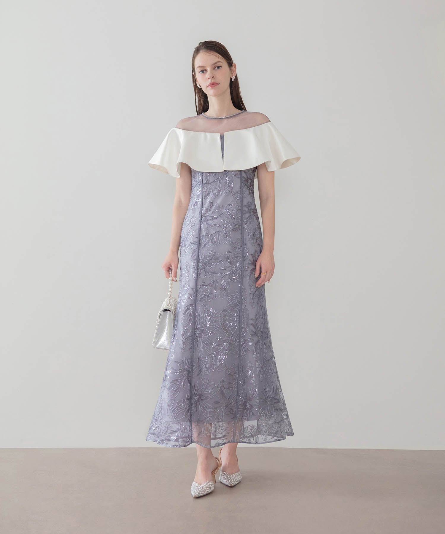 【当日発送】ストーンラインシアービッグフリルマーメイドドレス