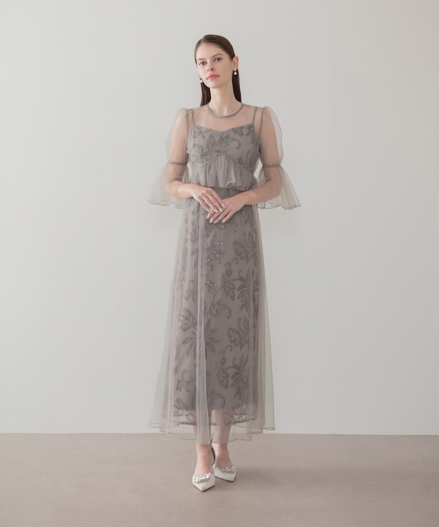 【COMING SOON】フラワースパンコールチュールシアーワンピースキャミワンピースドレス