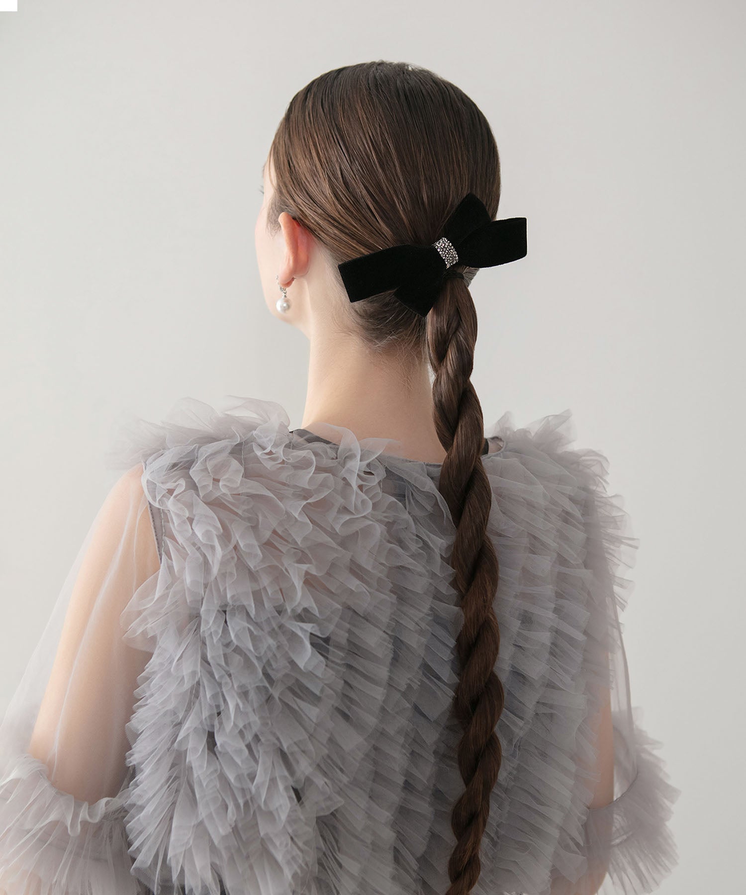 【当日発送】ブラックベロアストーンリボンバレッタ