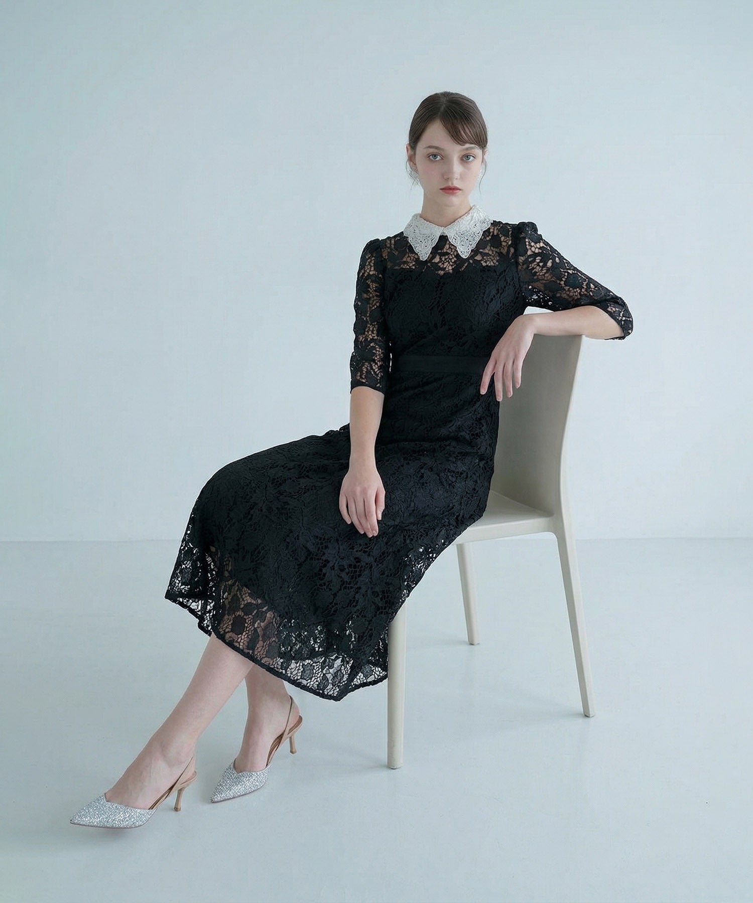 【当日発送】花柄レースビジューカラーAラインワンピースドレス