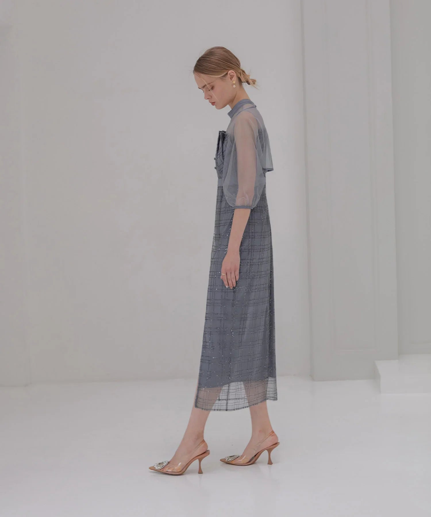 当日発送】ラメチェックチュールボレロIライン結婚式ドレス