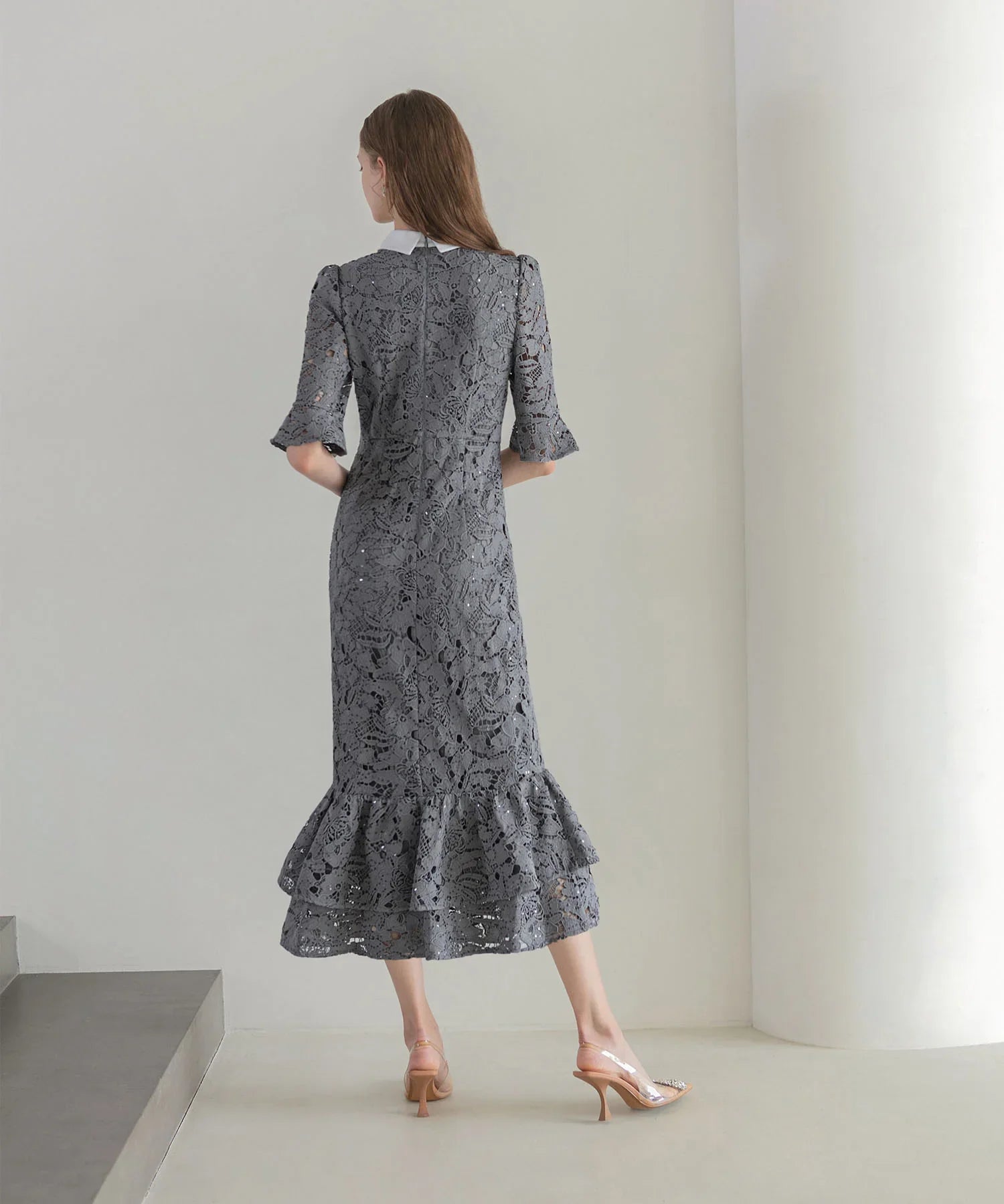 【当日発送】ビジューカラーフラワーフリルマーメイドワンピースドレス