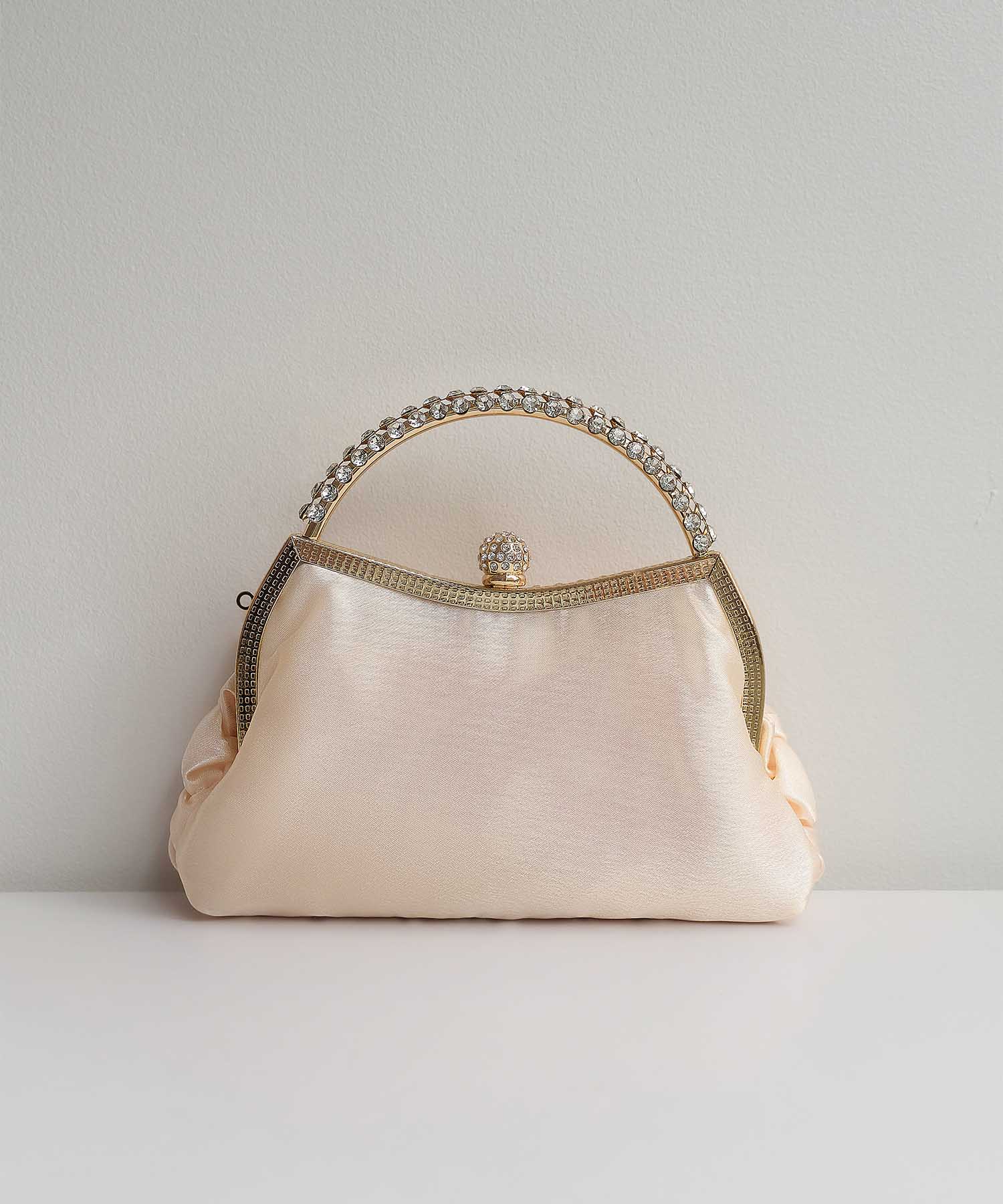 【一部当日発送】ビジューハンドルスモッキングサテン2WAYバッグ