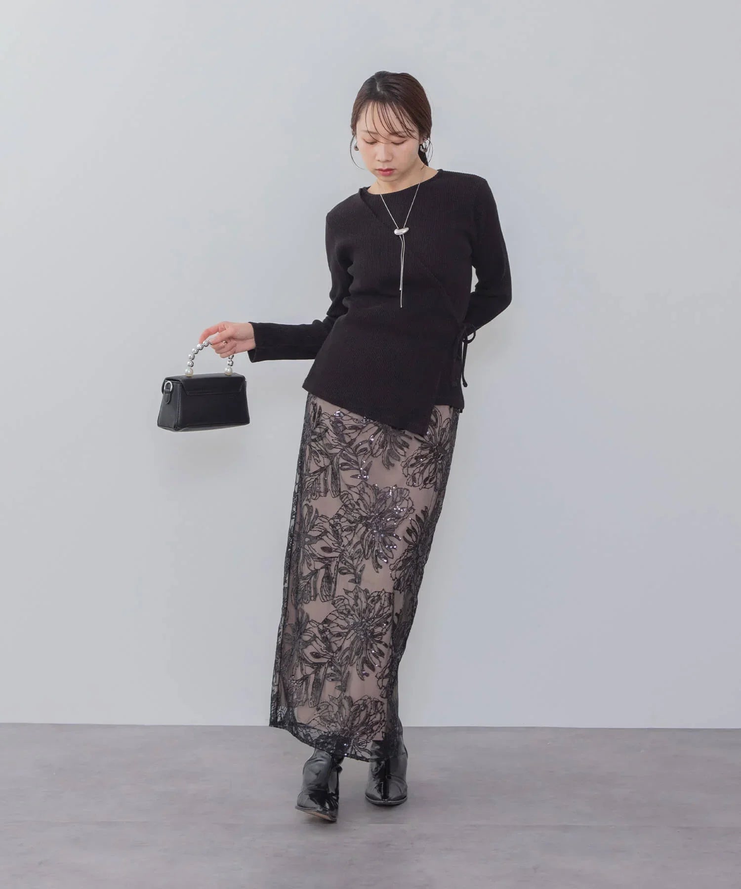 アシンメトリーシアーフラワースパンコールフリルチュール