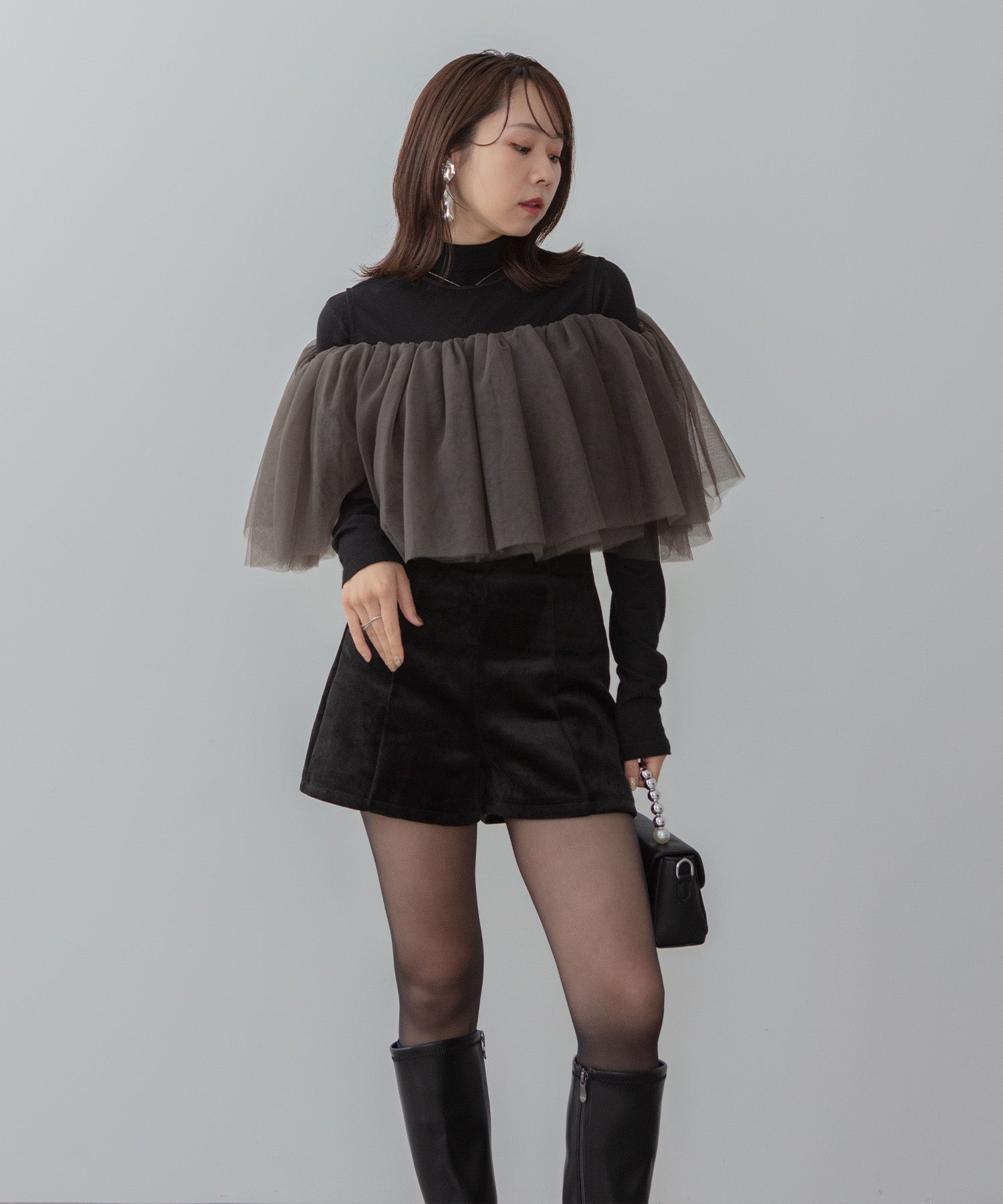 【当日発送】シアーチュールオフショルダーセットアップパンツドレス