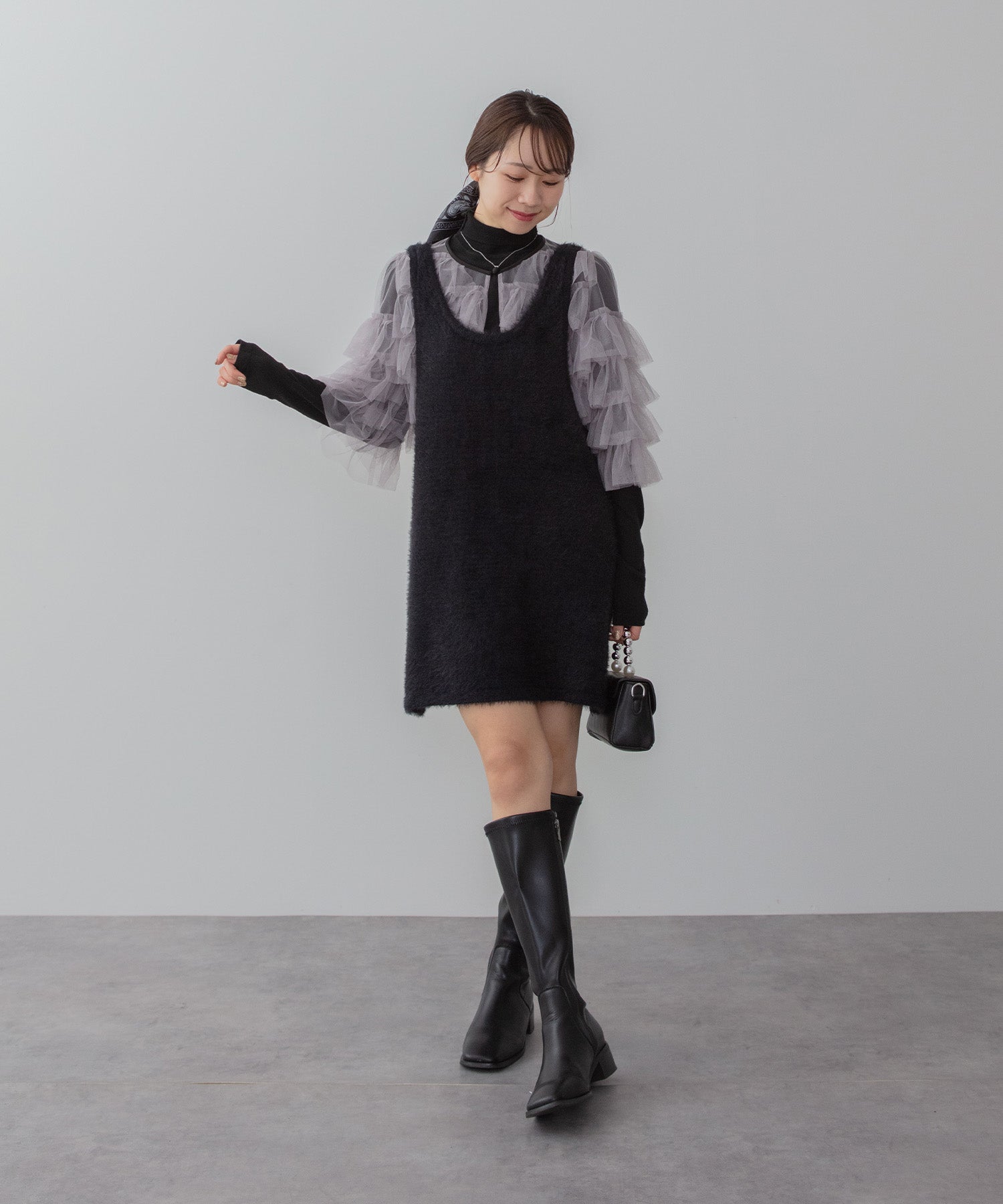 【当日発送】ティアードチュールボレロ フリルIラインワンピースドレス