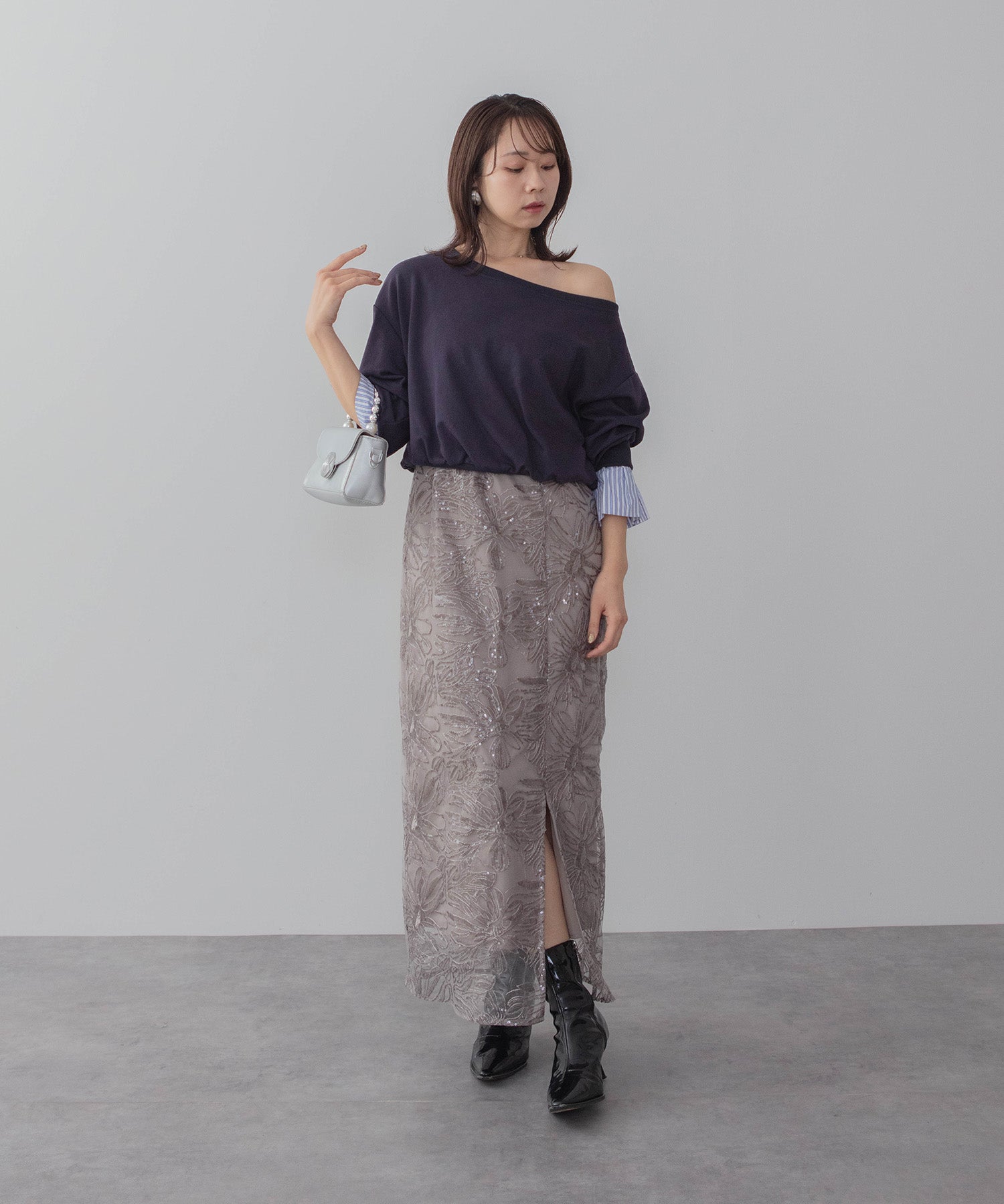 当日発送】フリルチュールスリーブリボンIラインワンピースドレス