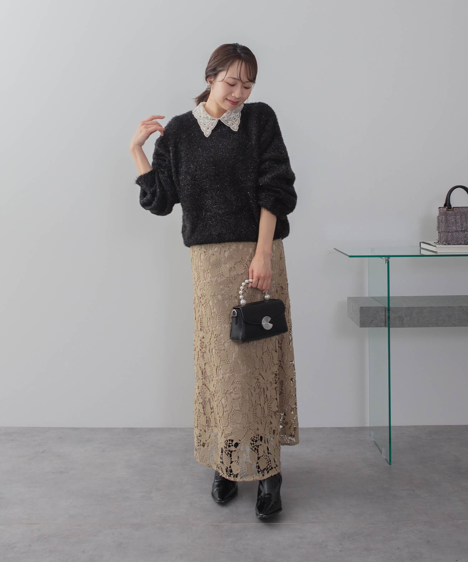 【当日発送】花柄レースビジューカラーAラインワンピースドレス