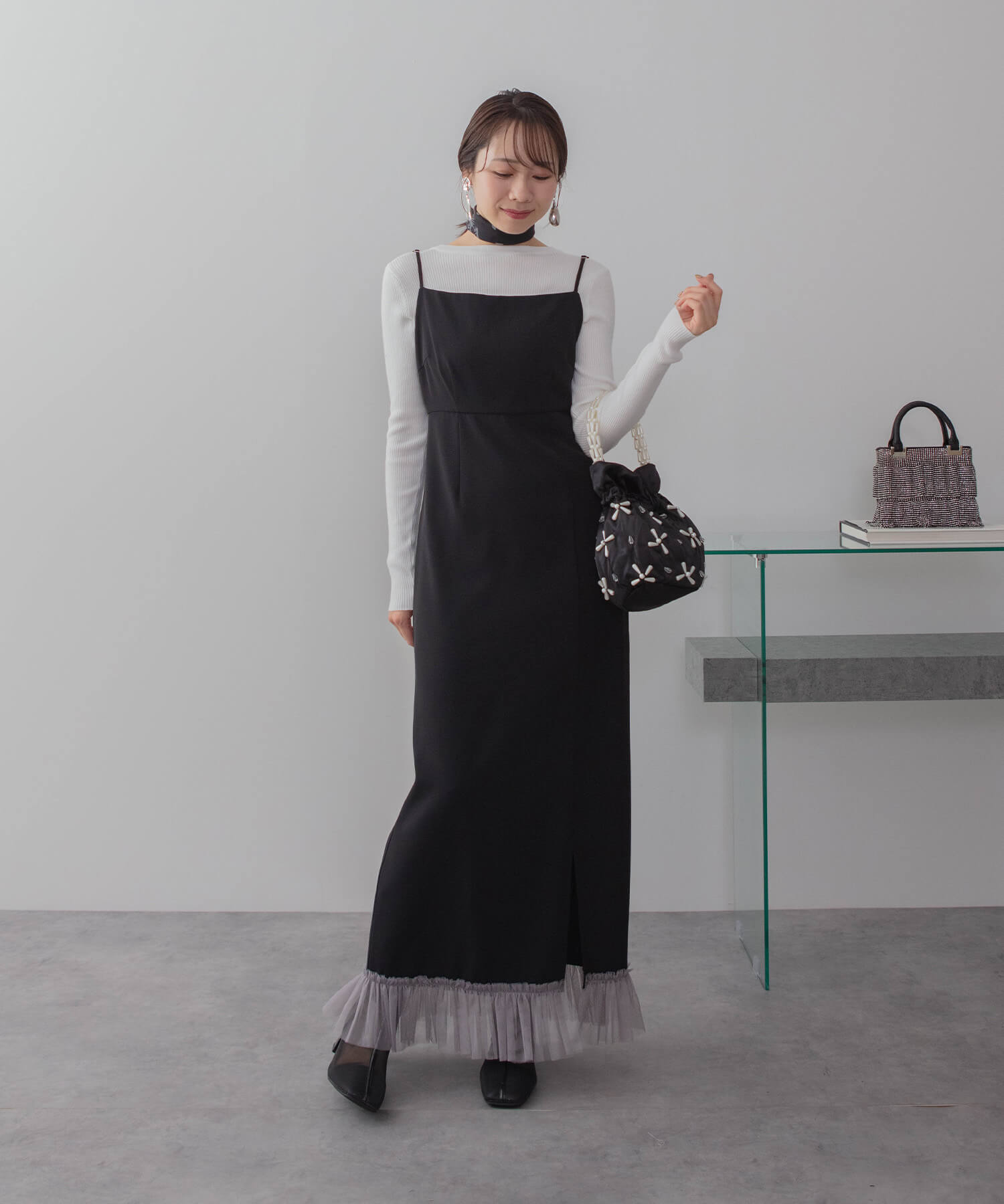 【当日発送】ティアードチュールボレロ フリルIラインワンピースドレス