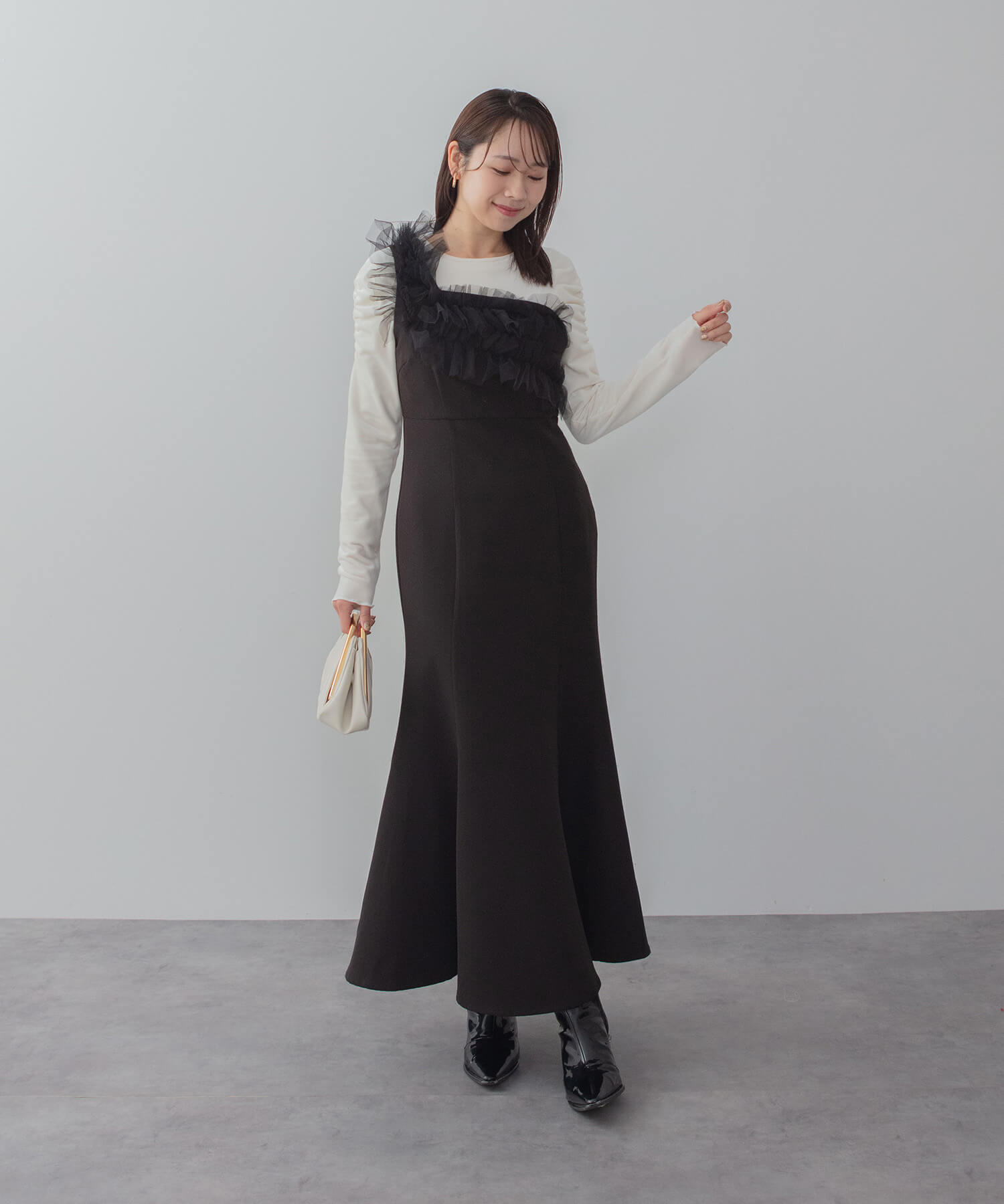 3WAYフラワーチュールアシンメトリーIラインワンピースドレス結婚式二次会成人式 当日発送】3WAYフラワーチュールアシンメトリーIラインドレス