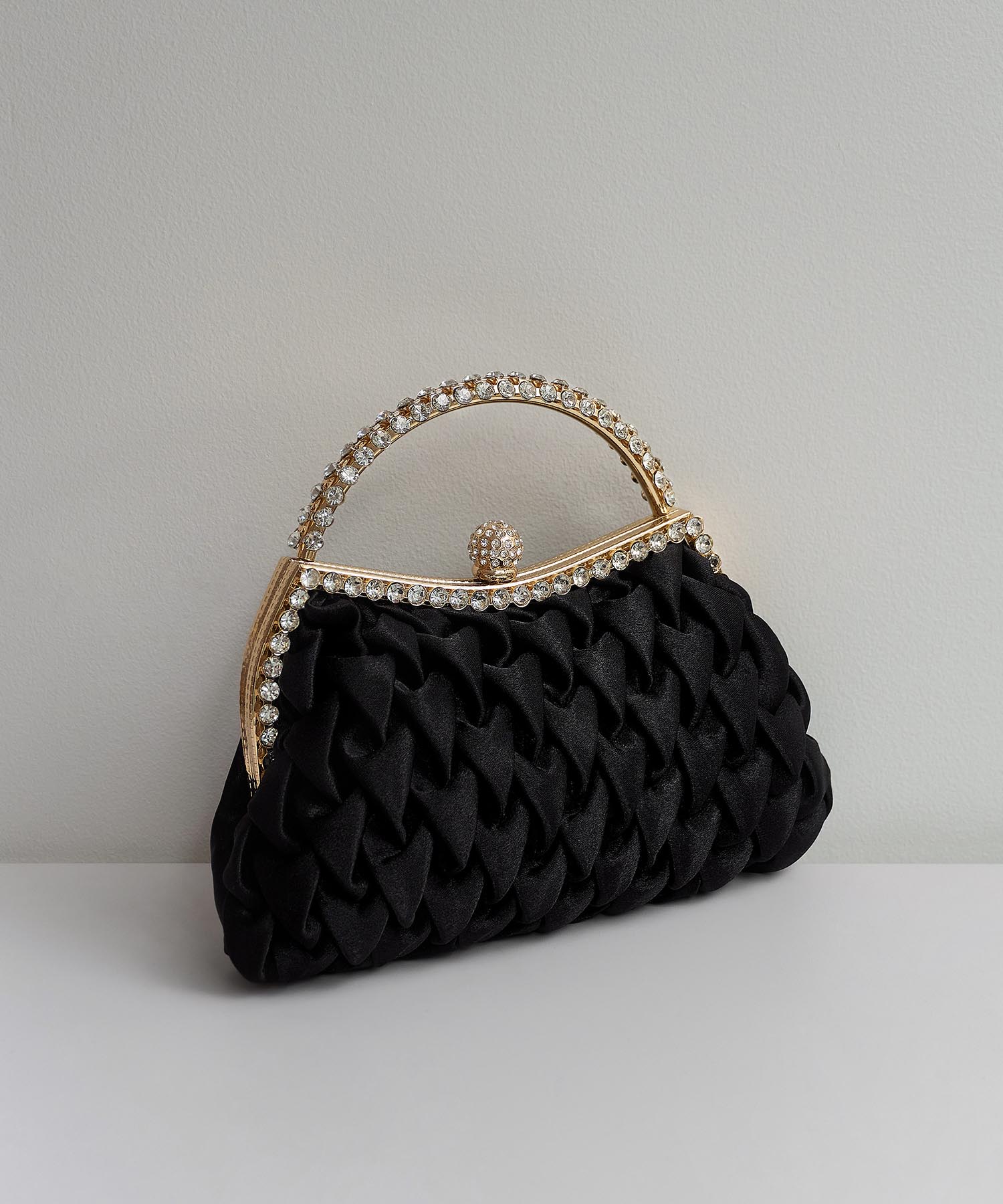 【一部当日発送】ビジューハンドルスモッキングサテン2WAYバッグ