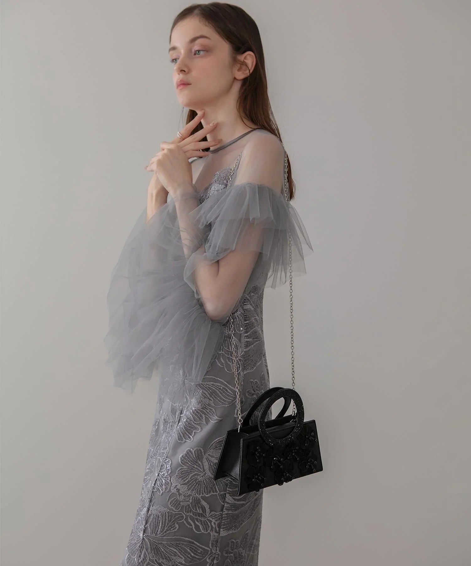 【一部当日発送】フラワービジューラウンドハンドル2wayバッグ