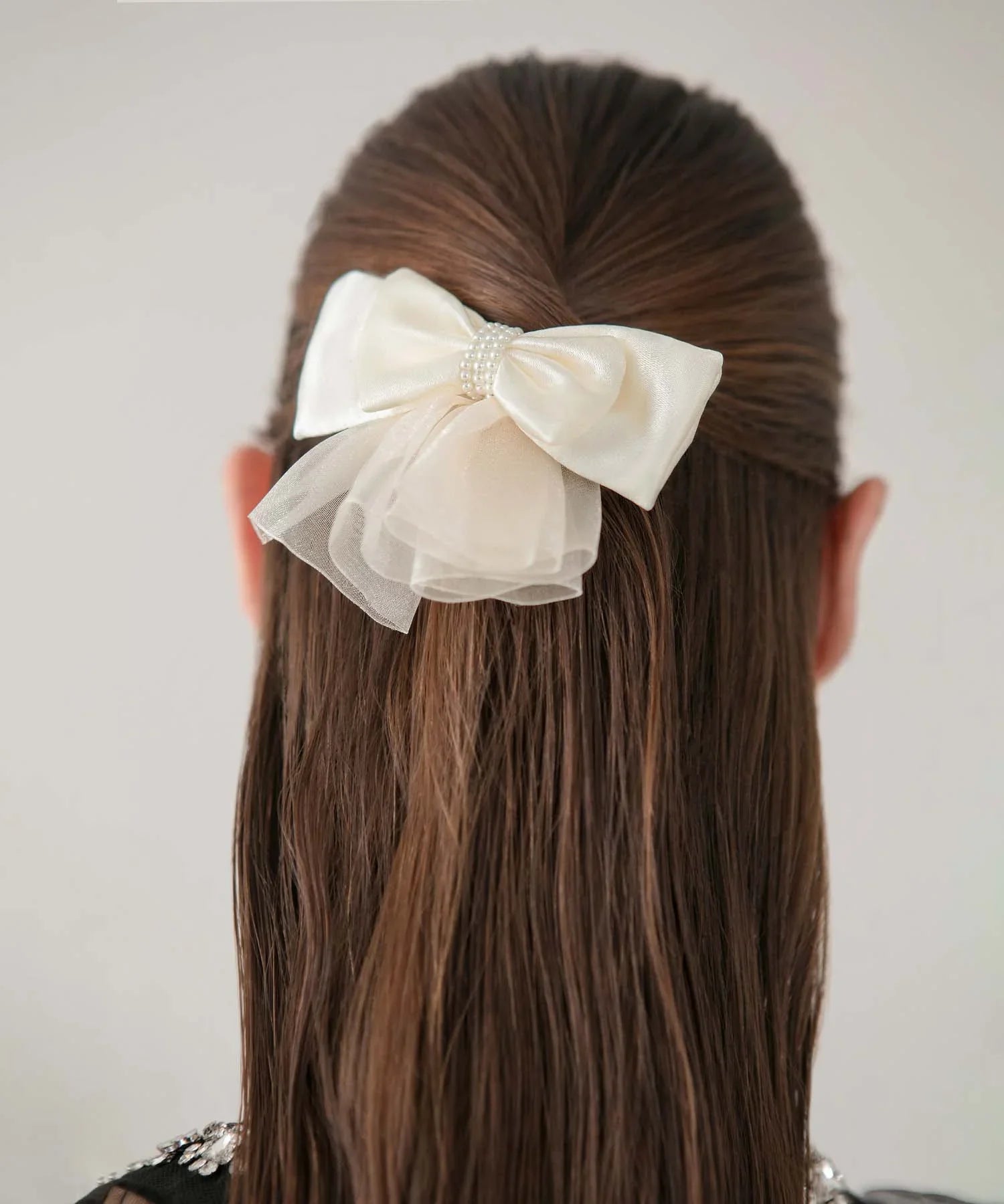 【当日発送】ホワイトパールオーガンジーリボンバレッタ