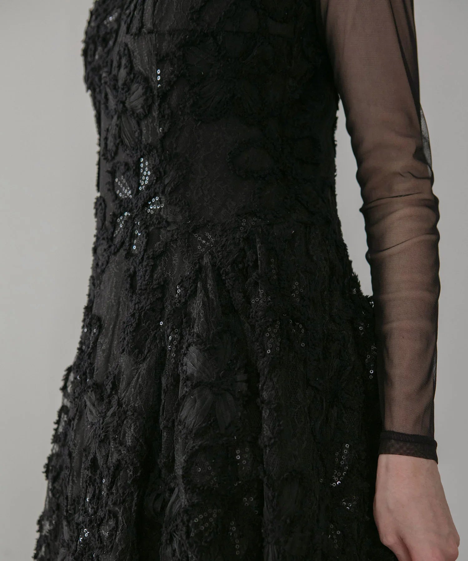 【一部当日発送】シアーフラワーレースレイヤードワンピース