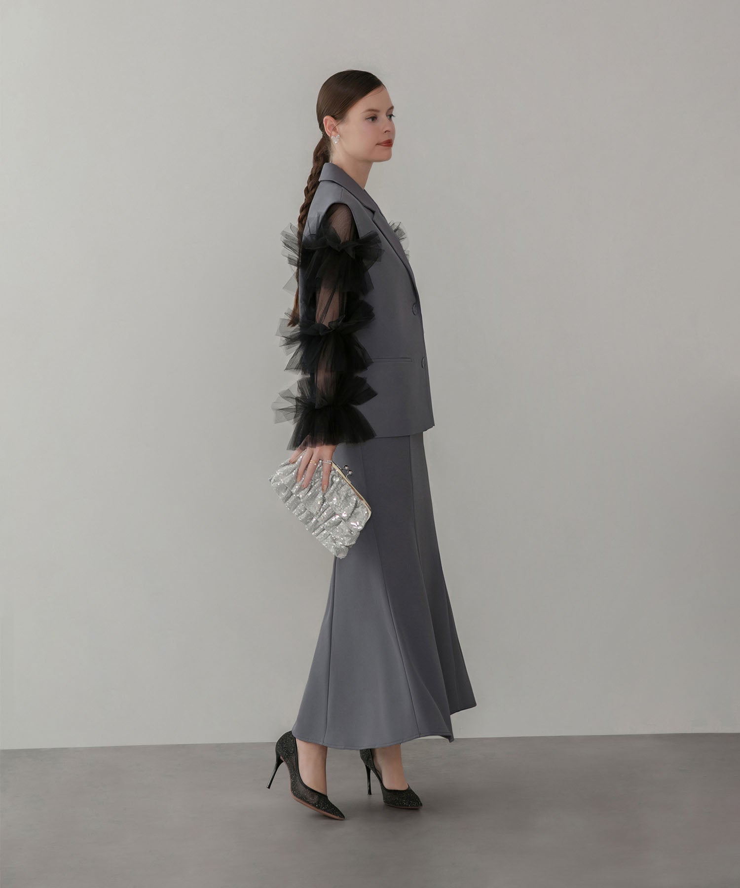 【当日発送】ボリュームチュールスリーブベストセットアップドレス