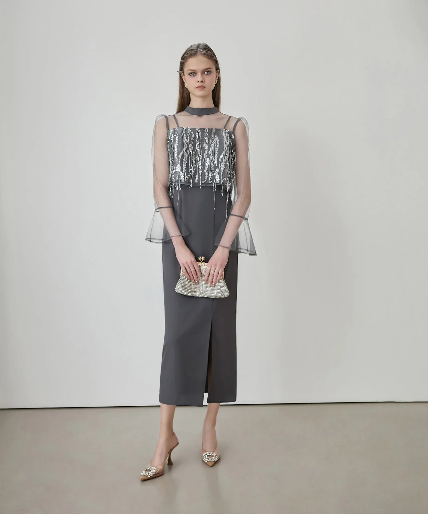 【当日発送】2WAYスパンコールビスチェチュールIラインワンピースドレス