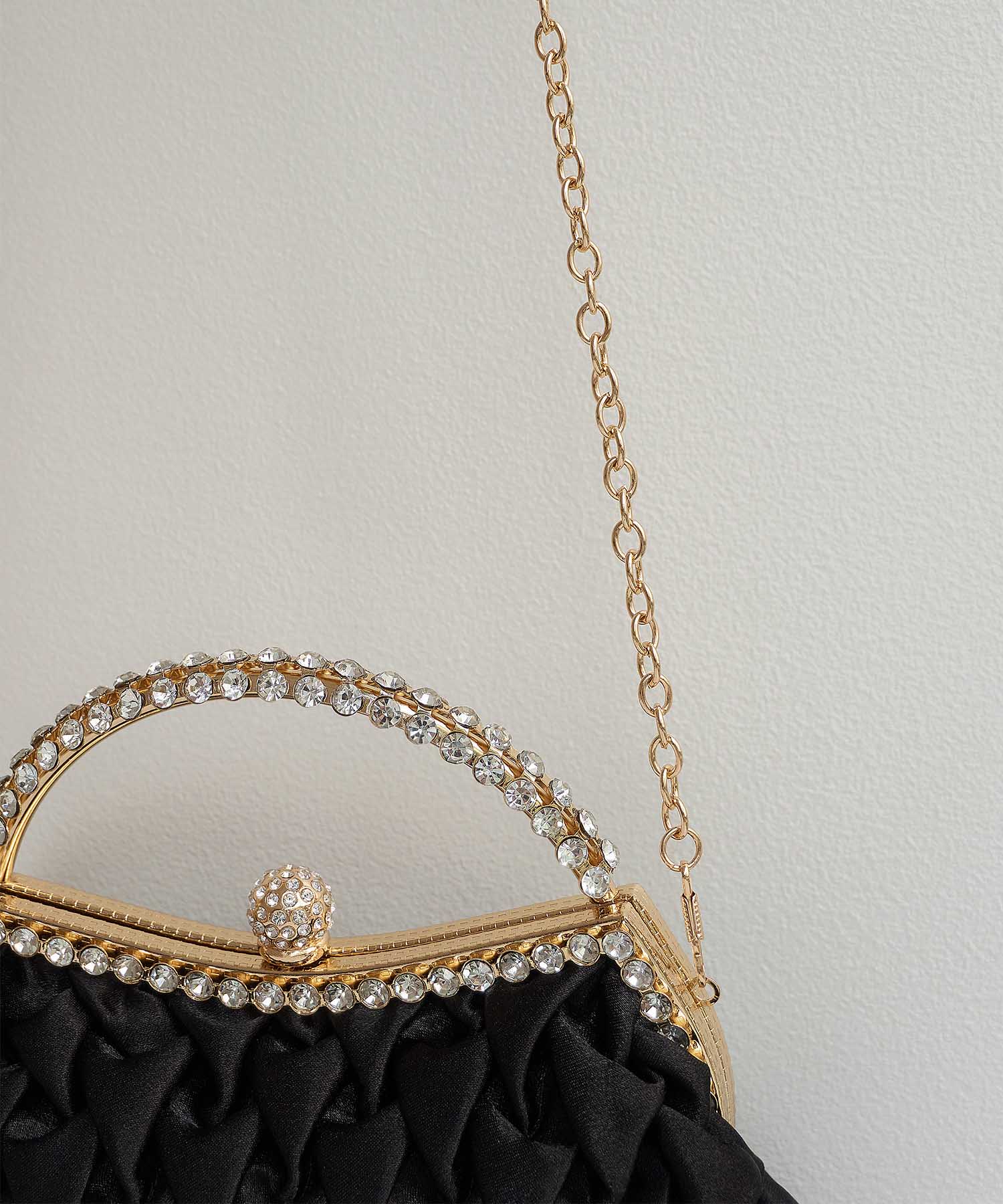 【一部当日発送】ビジューハンドルスモッキングサテン2WAYバッグ