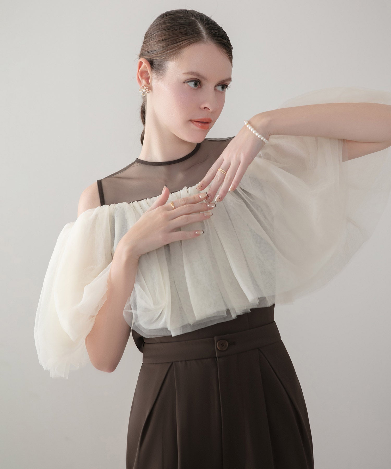 【当日発送】シアーチュールオフショルダーセットアップパンツドレス