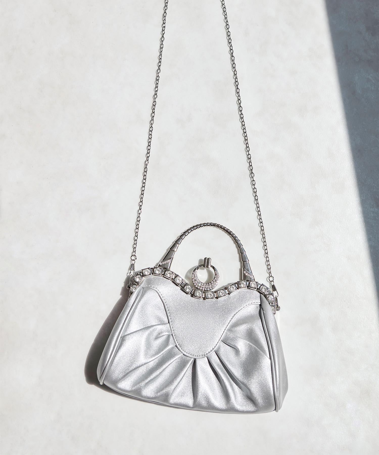 【当日発送】フェイクレザープリーツデザインビジュー2WAYショルダーバッグ