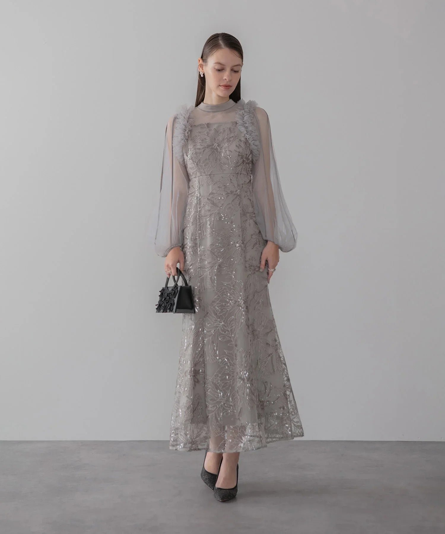 COMING SOON】フラワースパンコールチュールフリルロングスリーブ