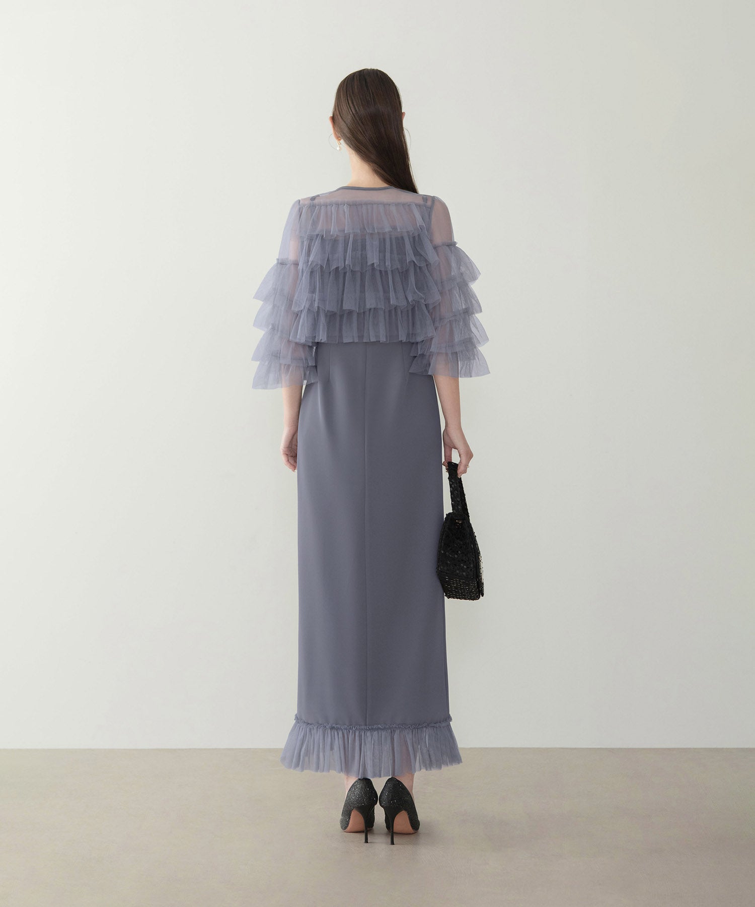 【当日発送】ティアードチュールボレロ フリルIラインワンピースドレス