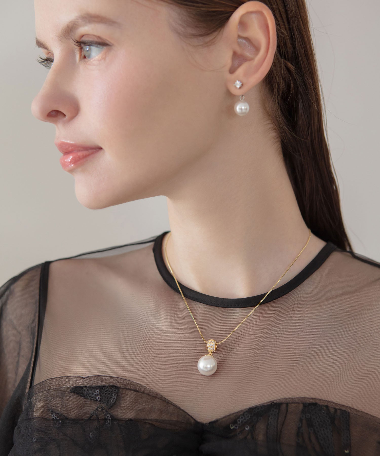 【COMING SOON】ゴールドストーンパールペンダントネックレス