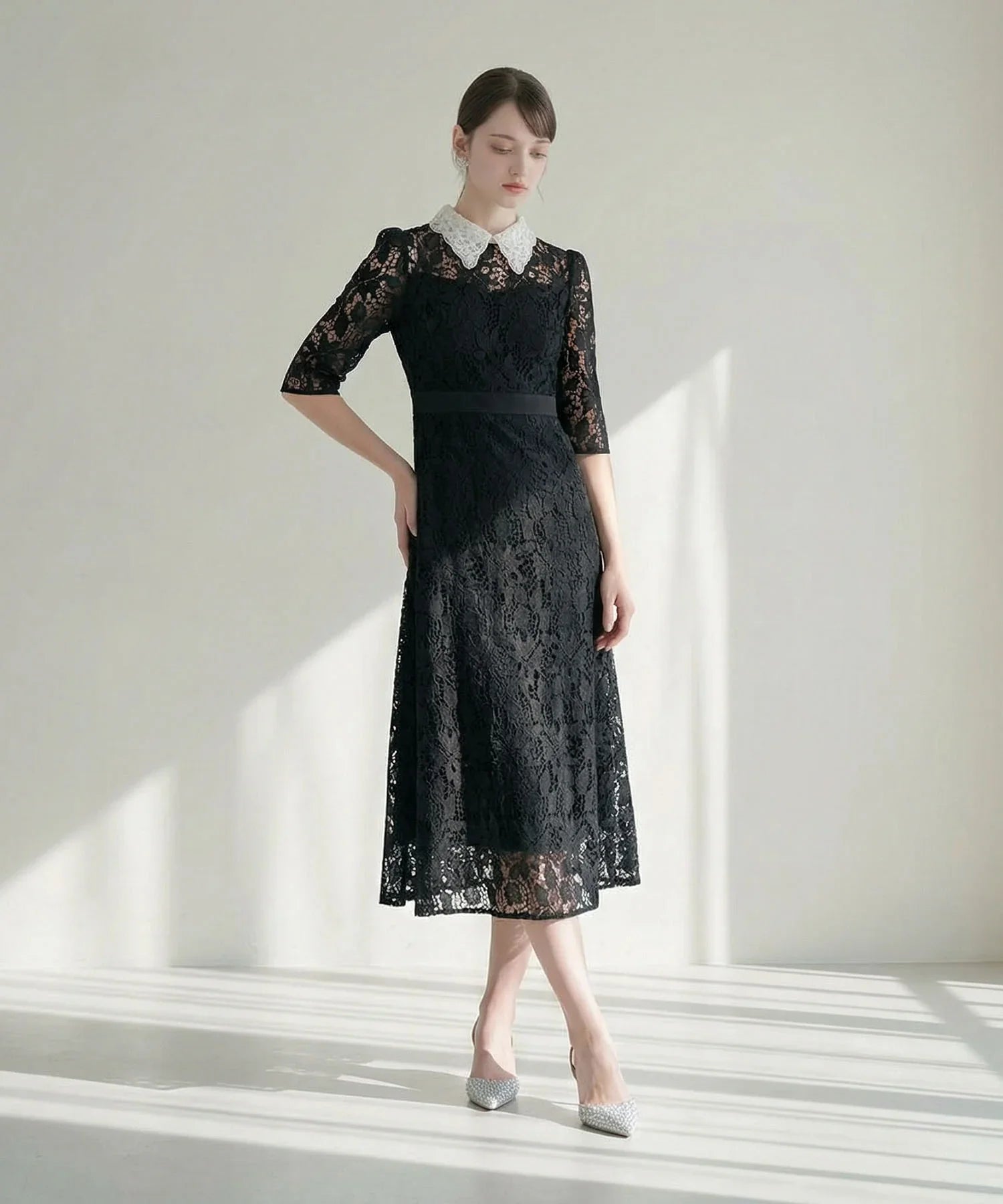 Leja Aラインドレス 花柄襟付き Leja Aラインドレス 花柄襟付き Leja