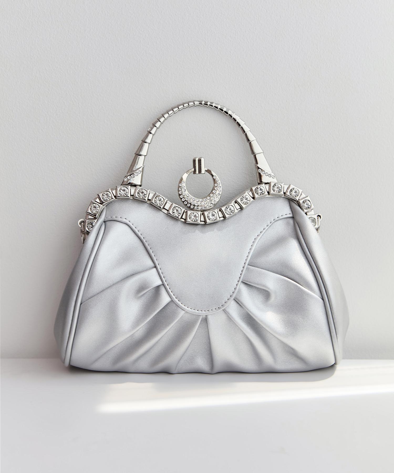 【当日発送】フェイクレザープリーツデザインビジュー2WAYショルダーバッグ