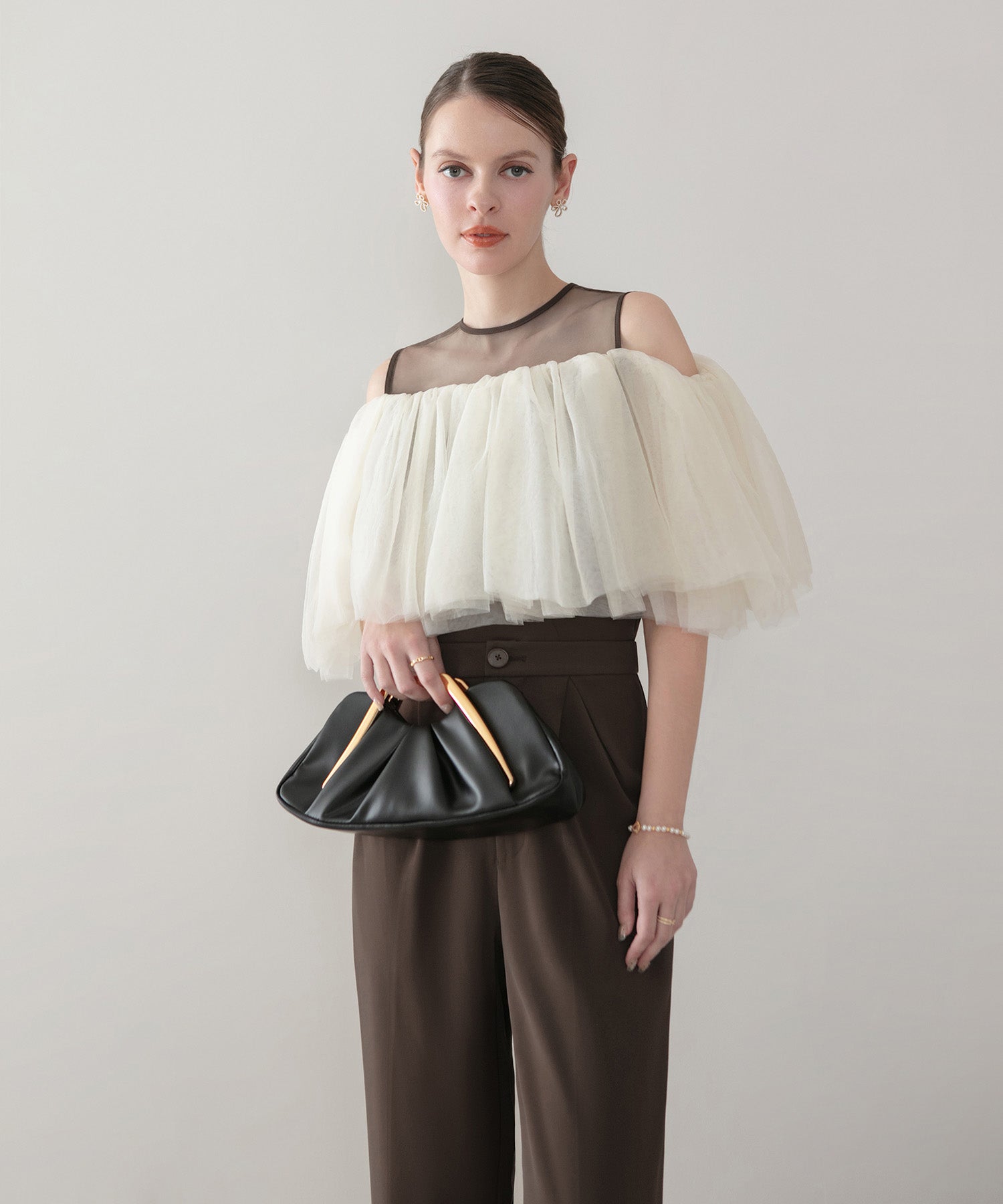 【当日発送】シアーチュールオフショルダーセットアップパンツドレス