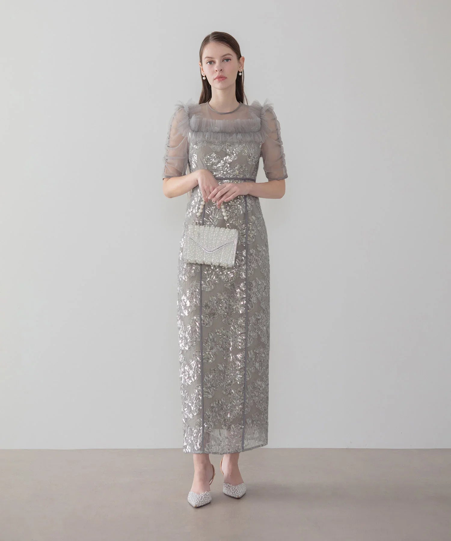 【当日発送】スクエアチュールギャザーフラワースパンコールIラインドレス