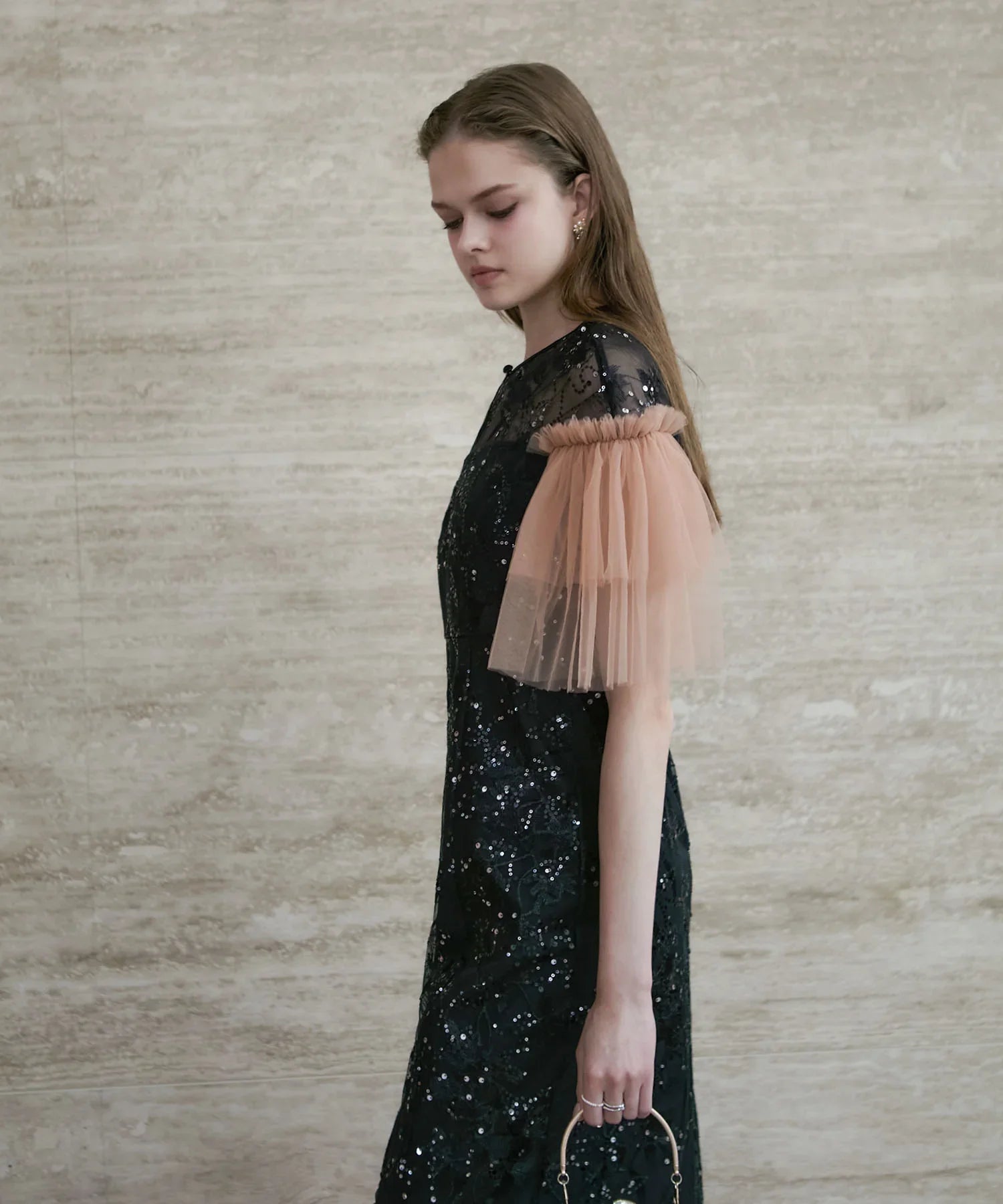 【当日発送】フラワースパンコールチュールスリーブIラインドレス