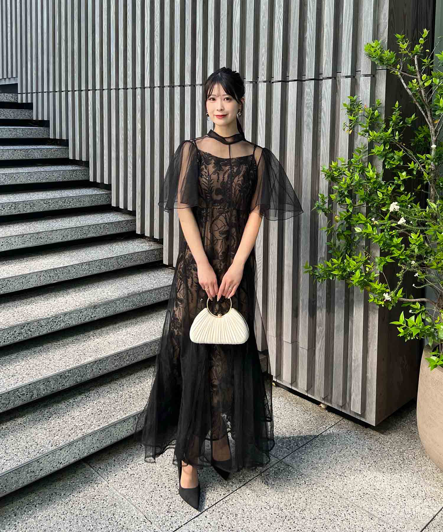 【当日発送】バックリボンスパンコールシアーワンピースセットドレス