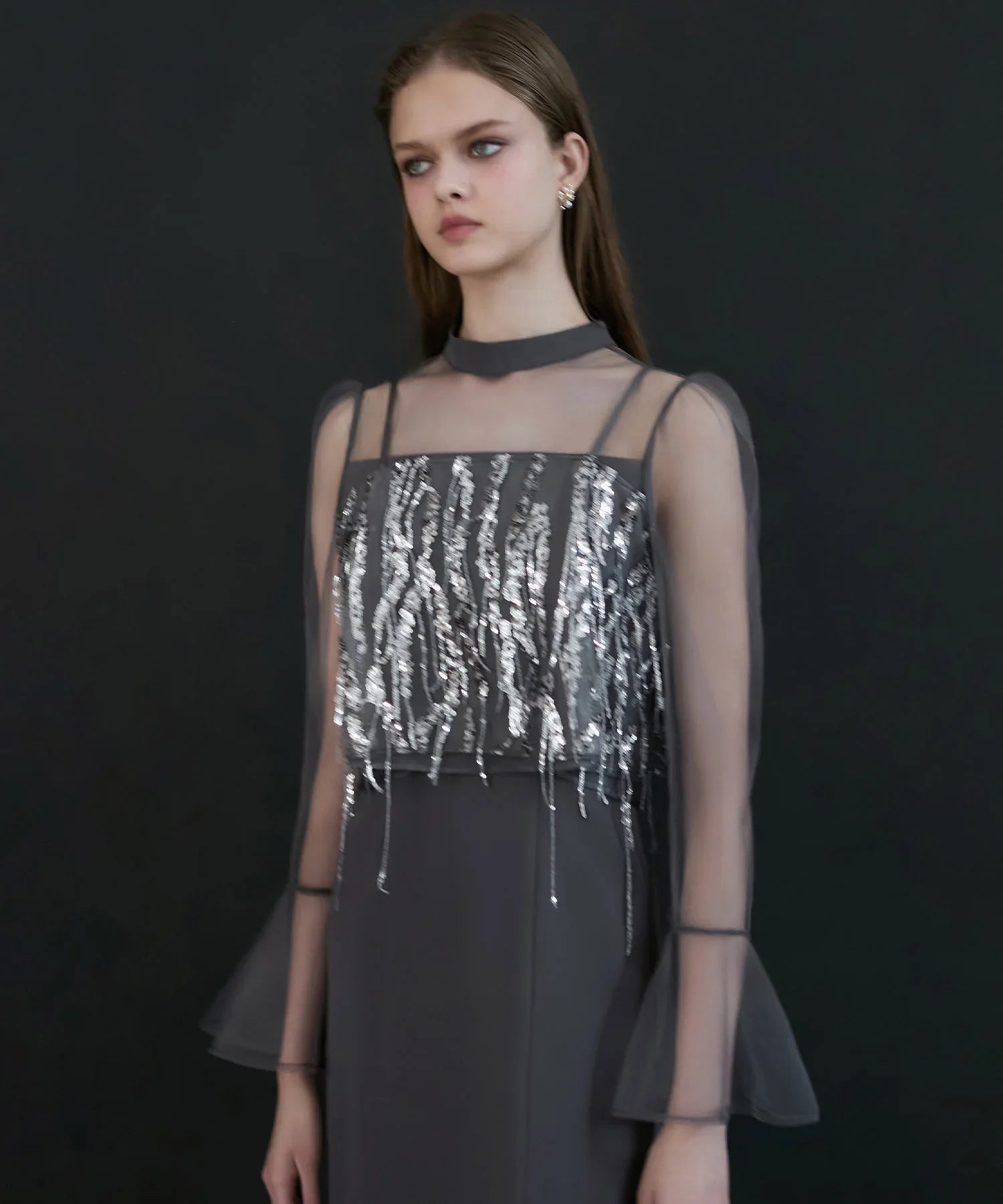 【当日発送】2WAYスパンコールビスチェチュールIラインワンピースドレス