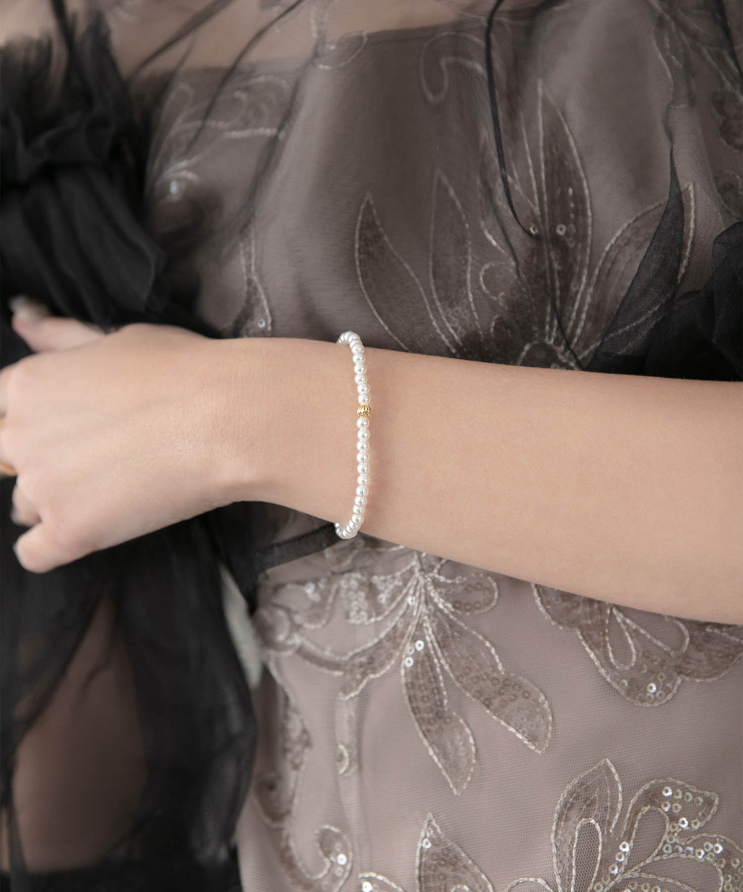 【当日発送】パールラインゴールドパーツブレスレット