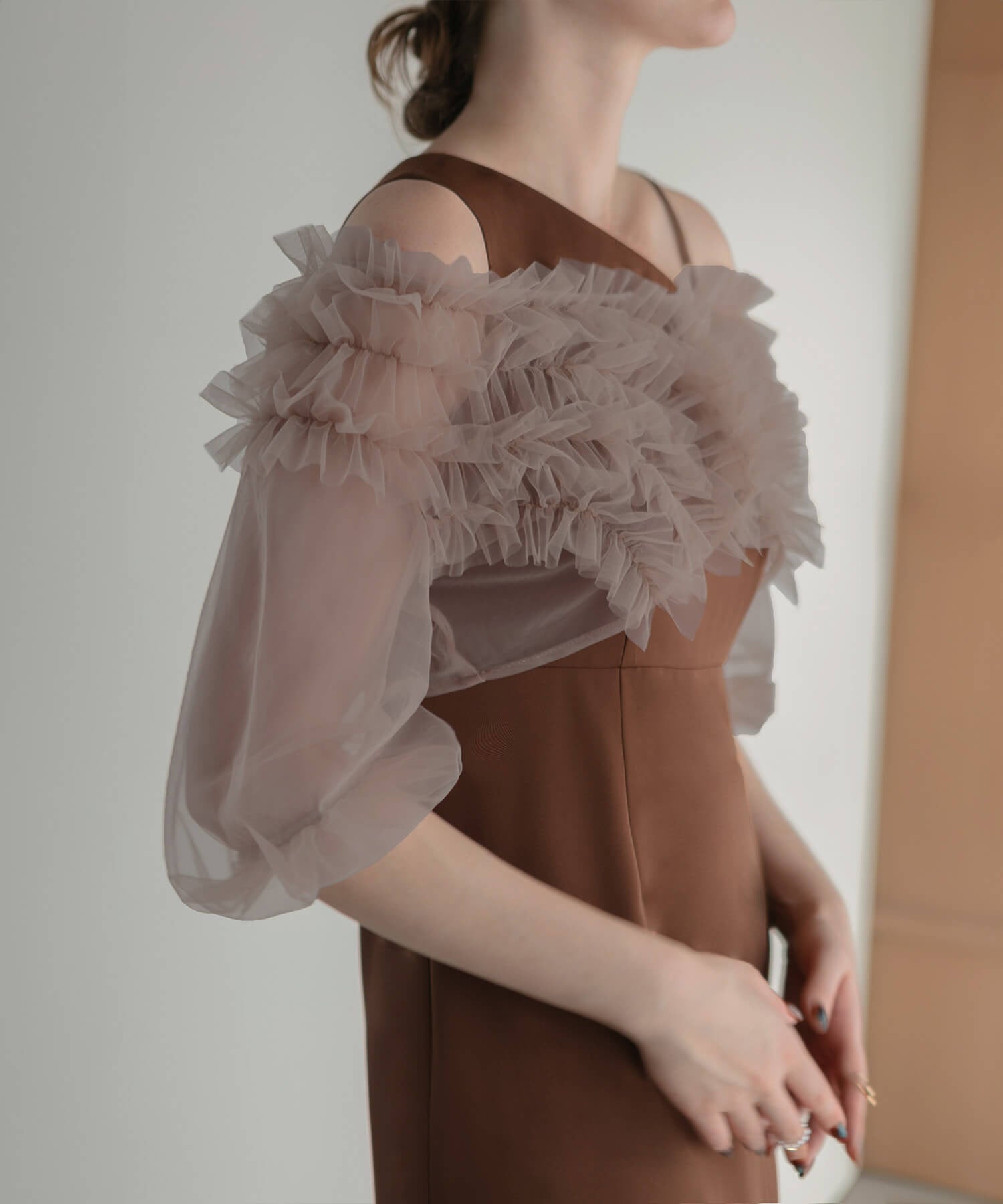 [Same-day shipping] 4-way tulle ruffle bolero asymmetrical dress