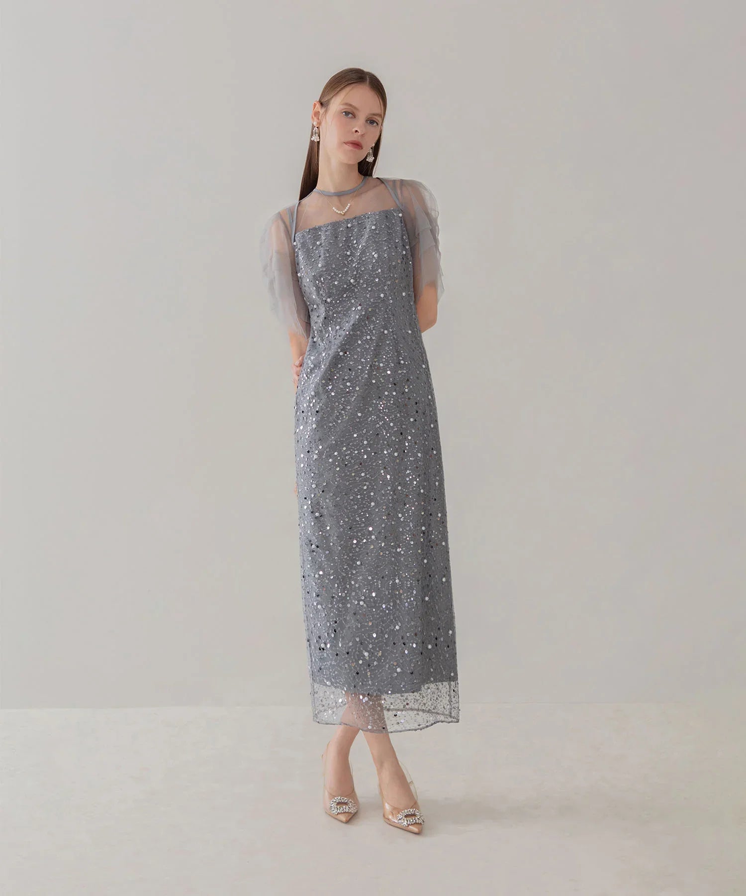 【当日発送】スパンコールパールミックスボレロIラインワンピースドレス